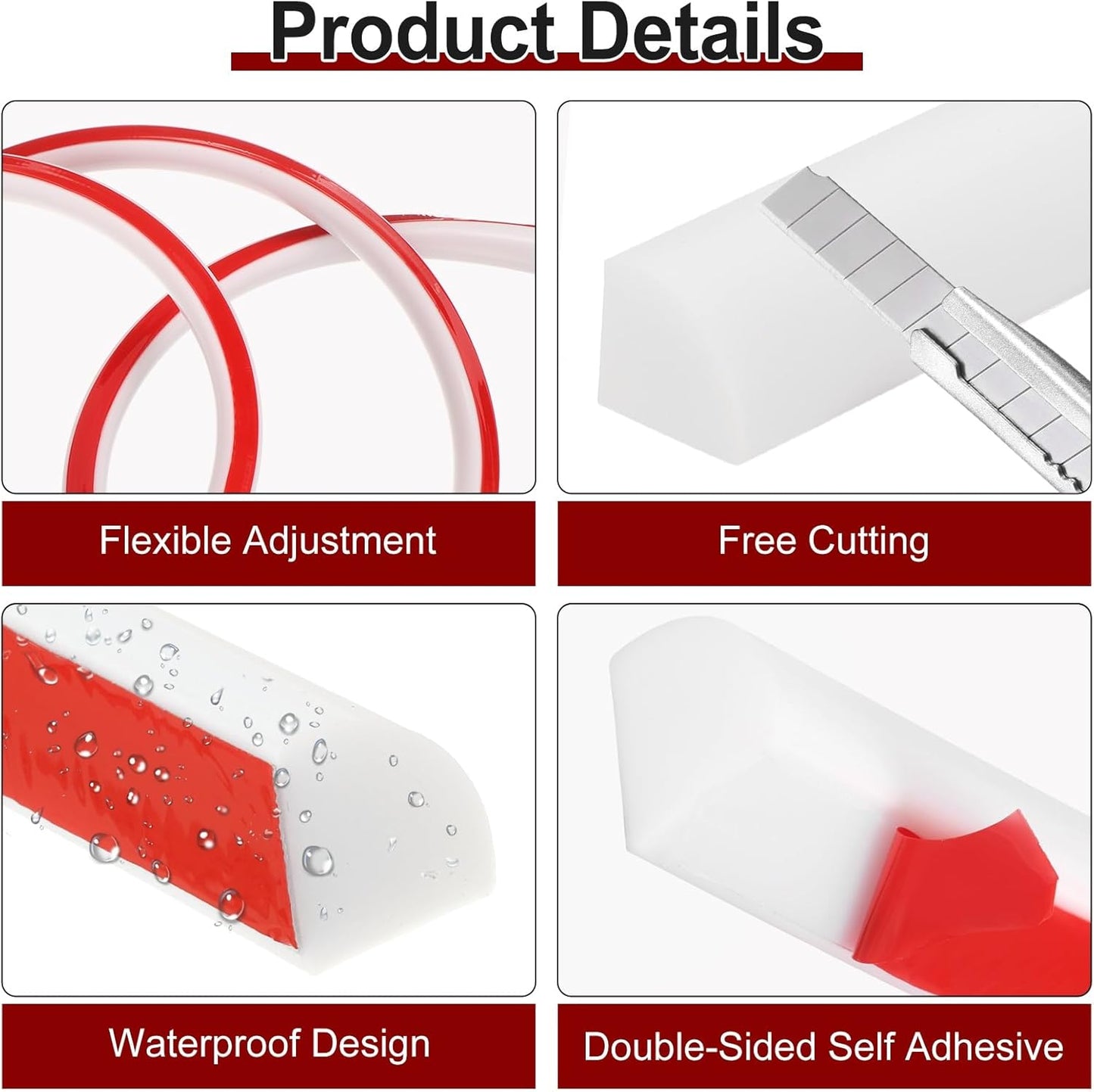 uxcell 197 Inch Flexible Quarter Round Molding Silicone Peel and Stick Trim Self Adhesive Shower Water Barrier for Corner Decor Bathroom Kitchen, White