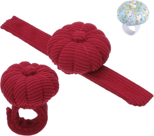 PATIKIL Wrist Pumpkin Pin Cushion, Snap Pin Cushion with Elastic Strap Ring Portable Embroidery Needle Pin Storage for Hand Craft Knitting, Red