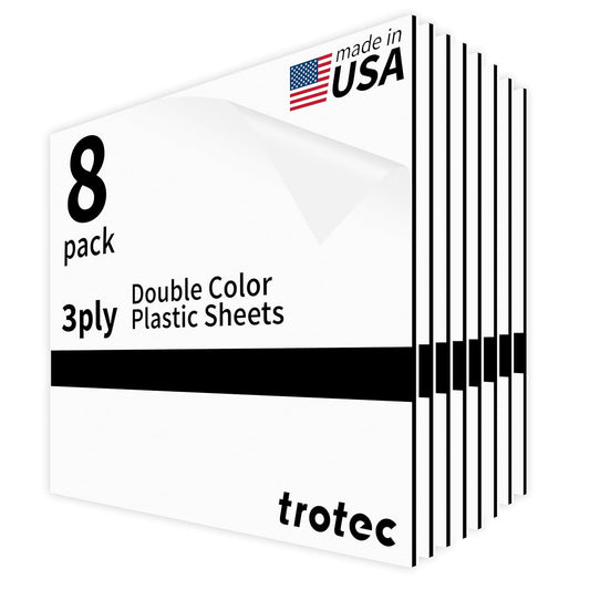 Trotec TroLase | 12"x12"x1/8", 8 Pcs | White/Black/White | 3 Ply | Modified Acrylic | Laser Engraving Double Color Plastic Sheet | Engraving Blanks for Laser, Saw, Guillotine | Made in USA