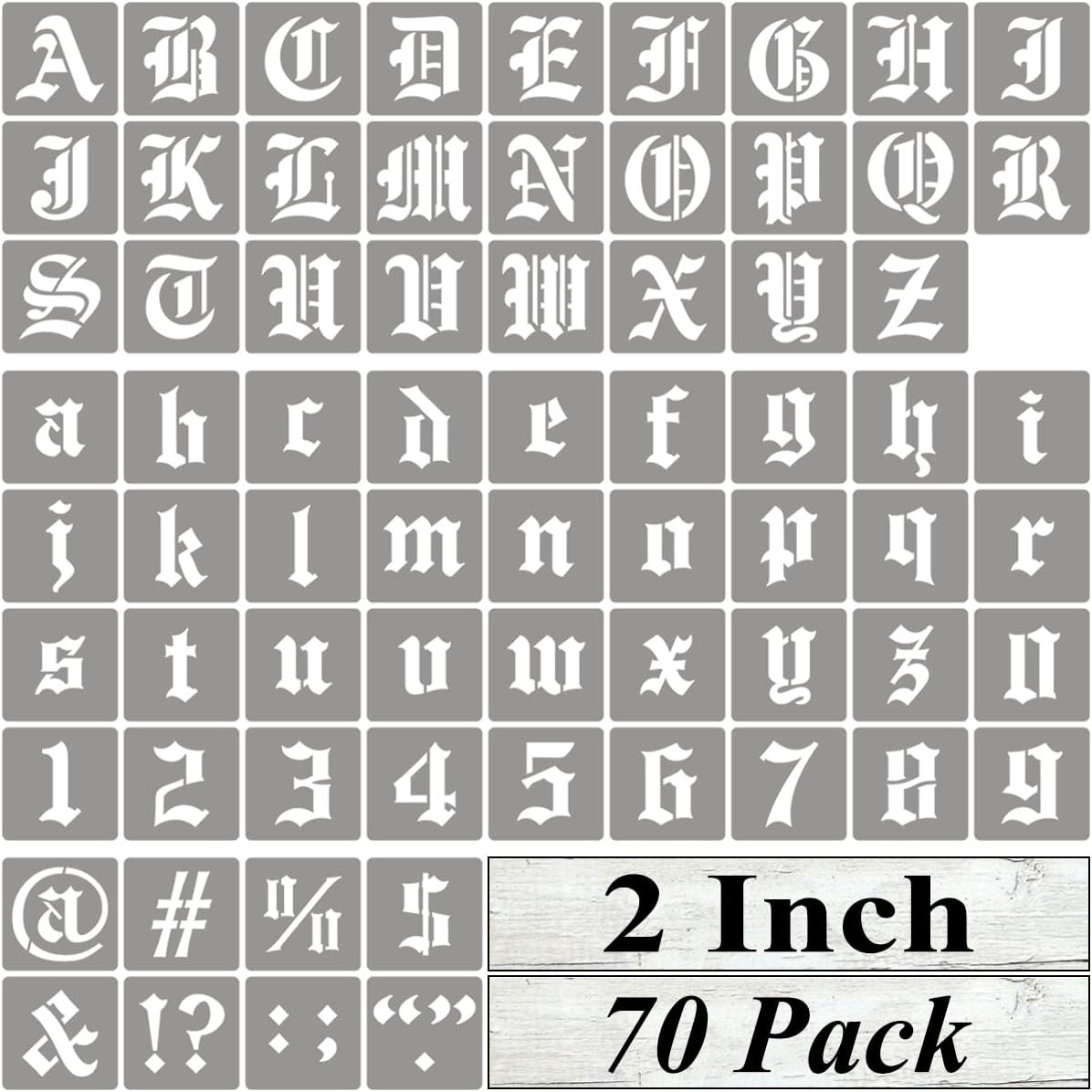 2 Inch Alphabet Letter Stencils for Painting - 70 Pack Old English Letter Stencil Templates with Numbers and Signs for Painting on Wood, Reusable Letters Stencils for Chalkboard Wood Signs & Wall Art