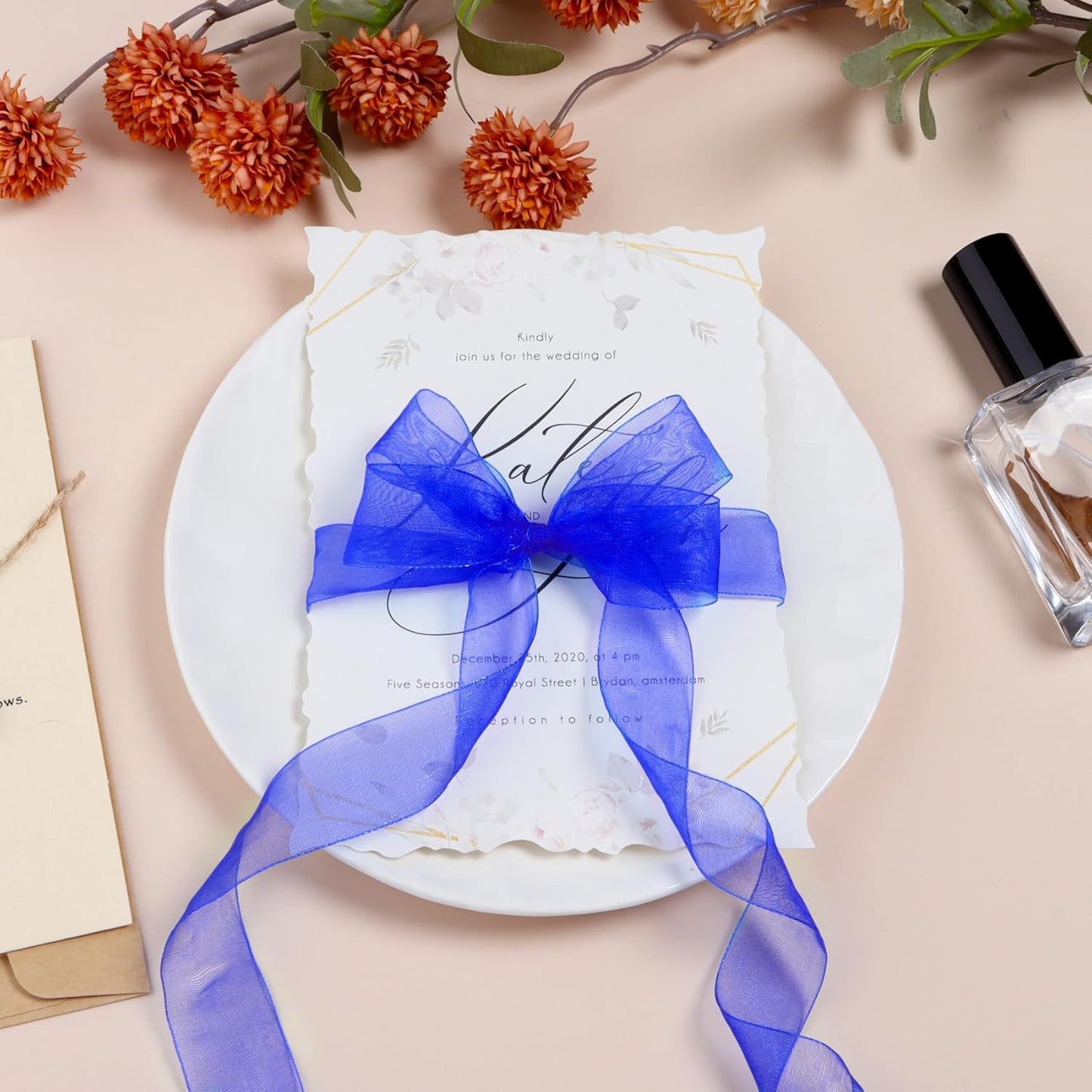 Ribbon for Gift Wrapping 3/4 inch Royal Blue Sheer Organza Ribbon for Flower Bouquet Tulle Thin Chiffon Ribbons for Wedding Invitations Christmas Halloween Presents Decorations Crafts 50 Yards