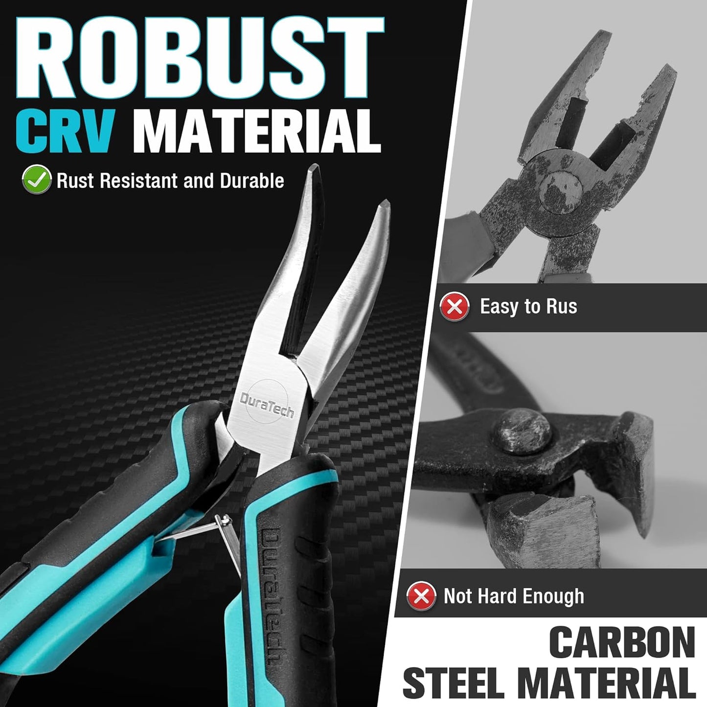 DURATECH Mini Pliers Set, 6PCS Jewelry Pliers Set, CRV Construction, Includes Needle Nose, Diagonal, Long Nose, Bent Nose, End Cutting and Linesman Pliers, for Making Crafts, Repairing Electronic