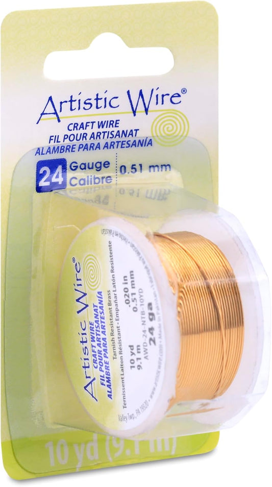 Artistic Wire 24 Gauge Tarnish Resistant Brass Craft Jewelry Wrapping Wire, Gold Color, 10 yd