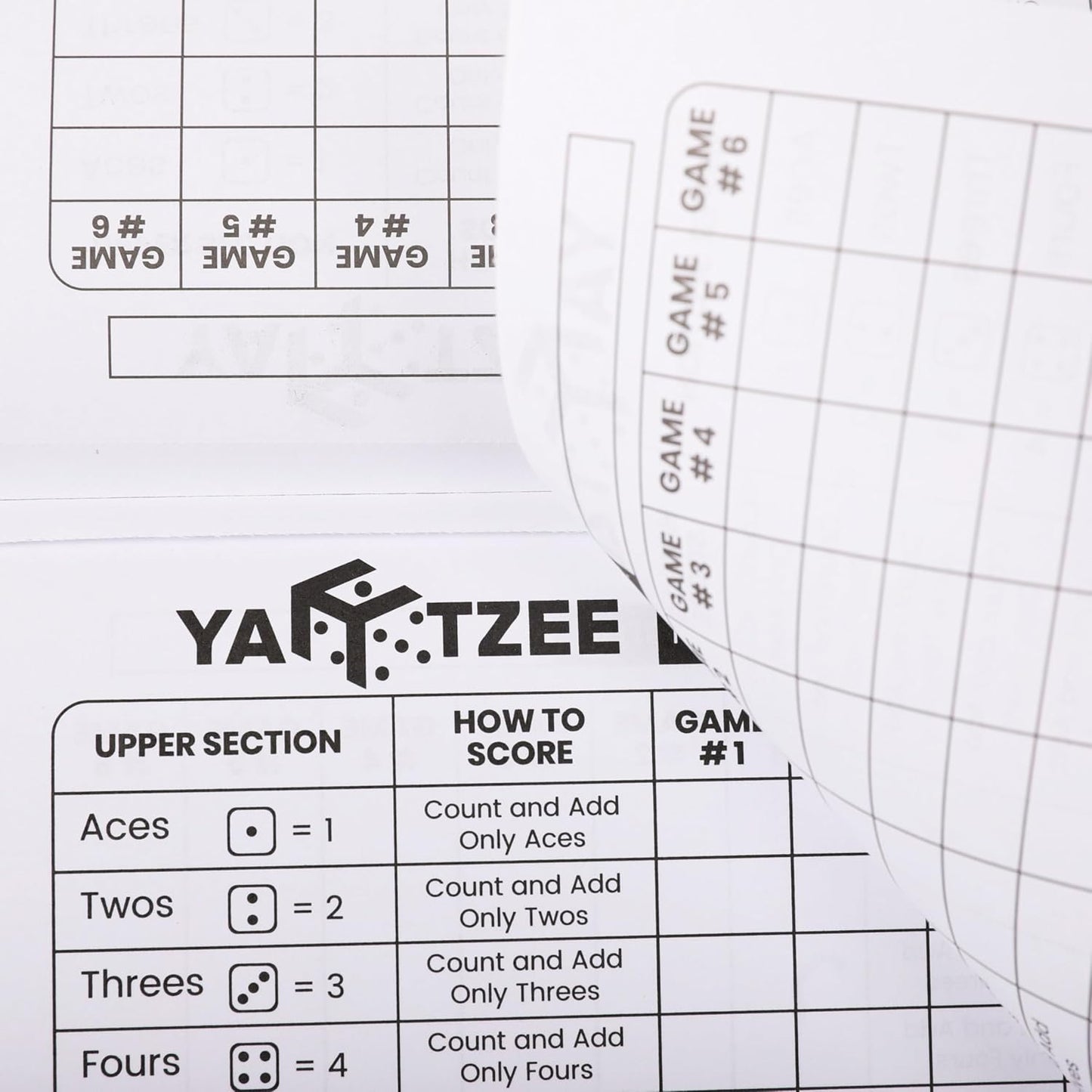 PlayDice Score Pads for Yahtzee: 120 Easy Tear Off, Large Print Score Sheets Compatible with Yardzee and Yahtzee Games (8.5x11-120 Pages)