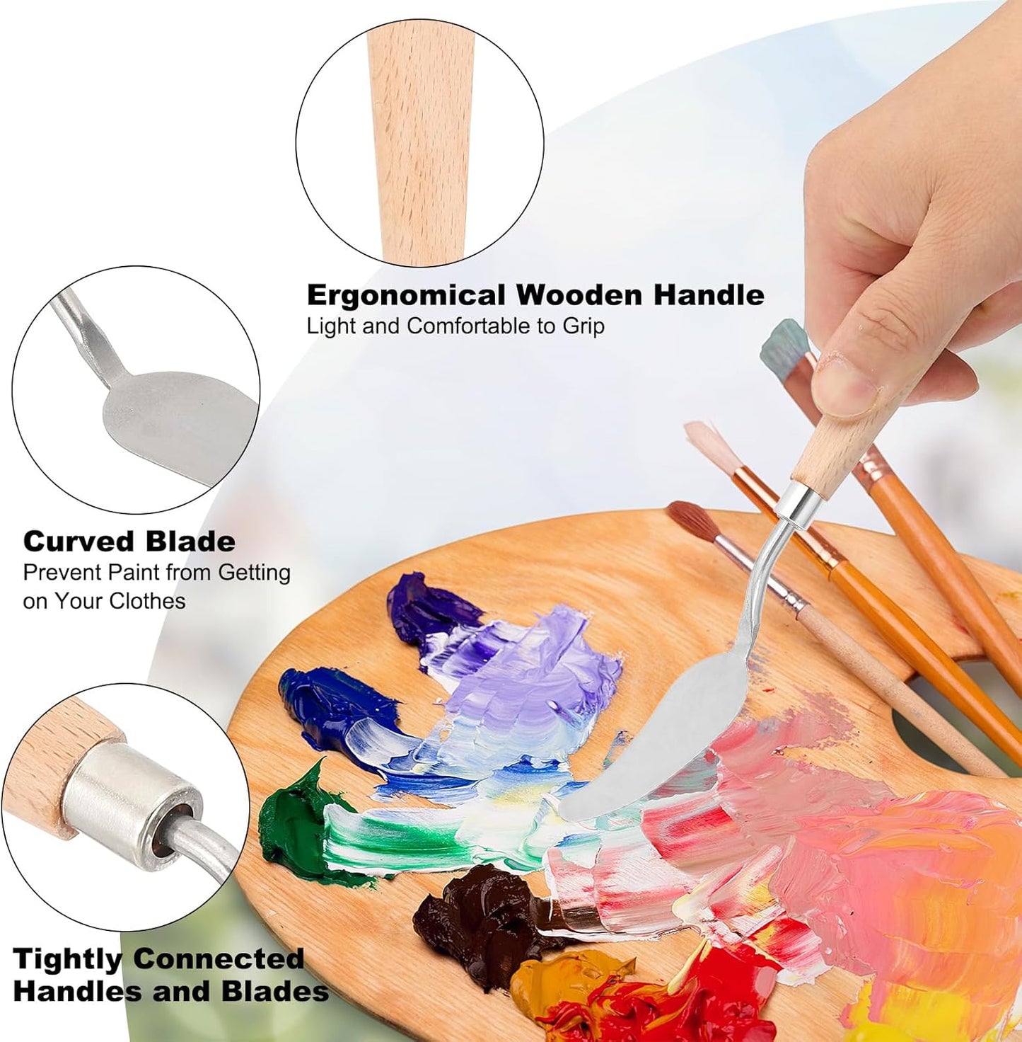 PATIKIL Art Spatula, No.10 20mm Stainless Steel Flexible Palette Knife Painting Knife Painting Spatula Oil Painting Mixing Scraper with Wood Handle for Canvas Acrylic Painting, Brown