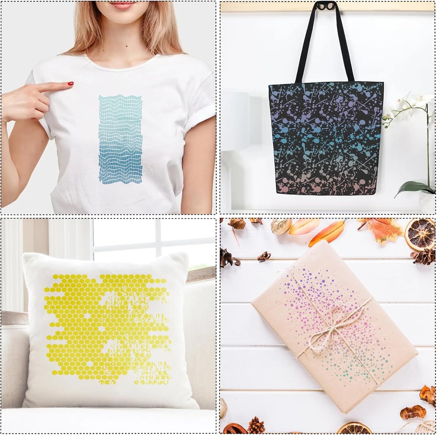 16 Pieces Stencils for Painting, Abstract Texture Stencils Crafts Reusable Layering Stencil Brick Shoe Pattern Templates for Drawing Card Making Canvas Furniture Paper