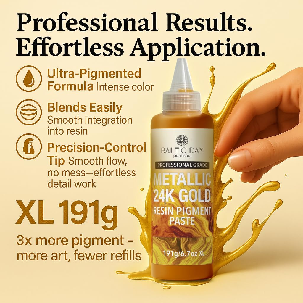 Metallic 24K Gold Epoxy Resin Pigment Paste XL (191g/6.7oz) – Opaque Epoxy Dye & High Concentration Coloring Paste, Mica Powder Alternative for Resin Art, Jewelry, Tumblers, River Tables