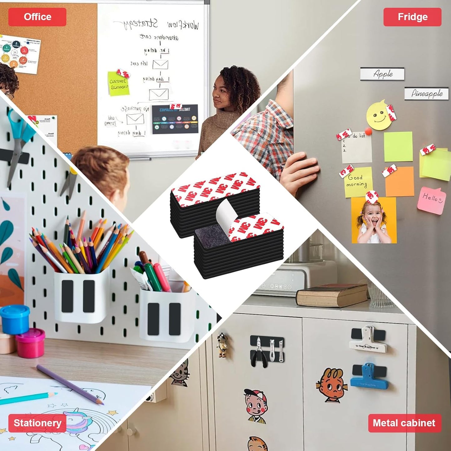 Thaibear Magnetic Strip, Flexible Magnetic Tape with Adhesive Backing (16 Pack, 3" x 1") Strong Adhesive Magnetic Strips for DIY, Crafts, Fridge - Sticky Magnet Tape Strip for Wall