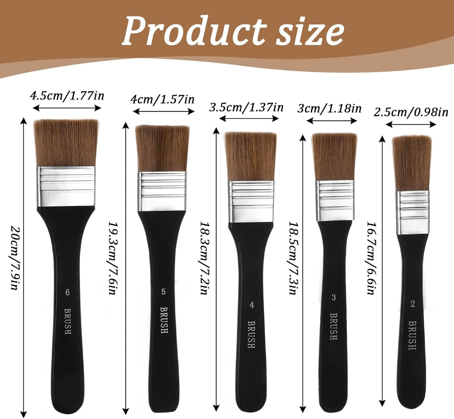 5Pcs Wide Flat Paint Brushes, Oil Art Brushes Set for Acrylic Painting Assorted Sizes Nylon Bristles Artist Paintbrush for Applying Gesso Acrylic Paint Oil Painting Watercolor