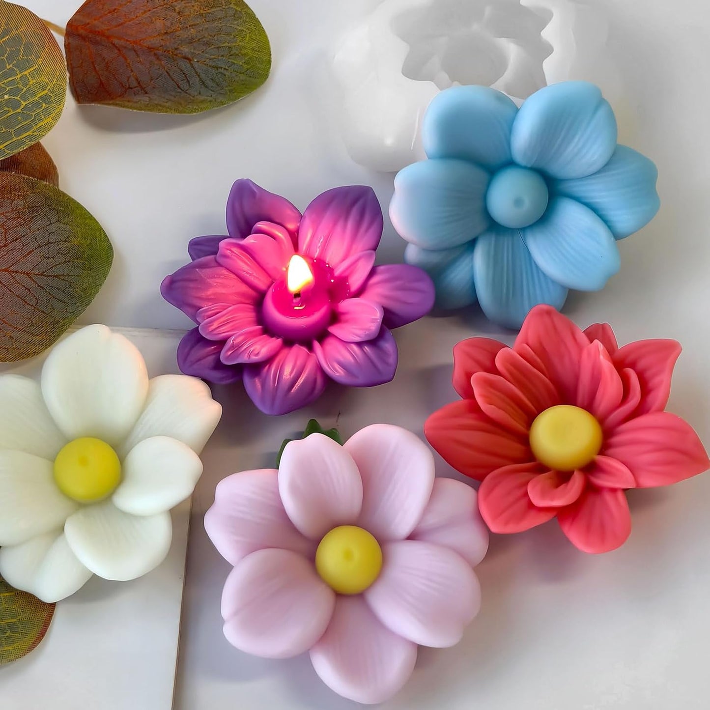 2 Pack Tulip Flower Succulent Peony Half Open Rose Bud Cylinder Candle & Resin Mold - Resin Casting Silicone Molds for Home Decor & Candle Making Wave Spiral Mold