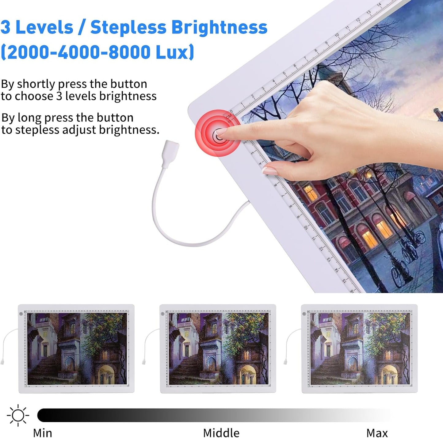 A3 Light Pad with Foldable Stand, UL Certified Adapter, 8000 Lux Super Bright Ultra Thin Pad for Cricut Weeding Vinyl, Artist Drawing Light Box/Board/Table for Tracing, Sketching - White