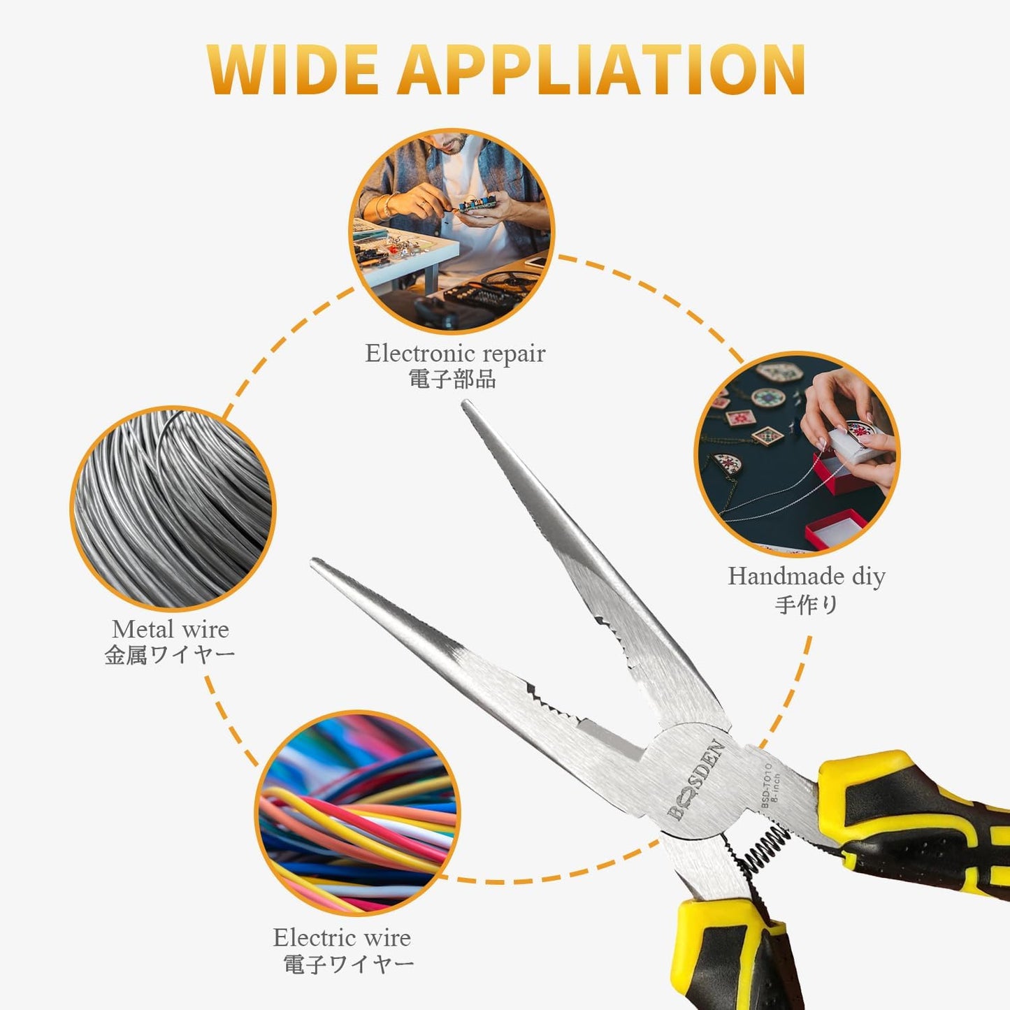 BOOSDEN® 8 inch Needle Nose Pliers with Side Cutters, Precision Long Nose Pliers with Wire Cutters, Professional Needle Nose Spring Loaded Pliers, Used for Cutting Clamping Pinching Jewelry Making