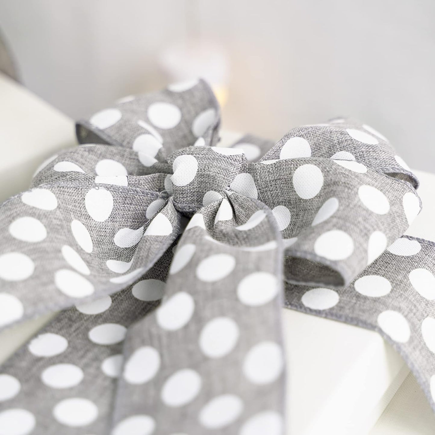 MEEDEE Polka Dots Burlap Ribbon - 2.5 Inch Wired Ribbon for Baby Shower, Farmhouse Decor, Elephant Wreath, Cakes - 10 Yards