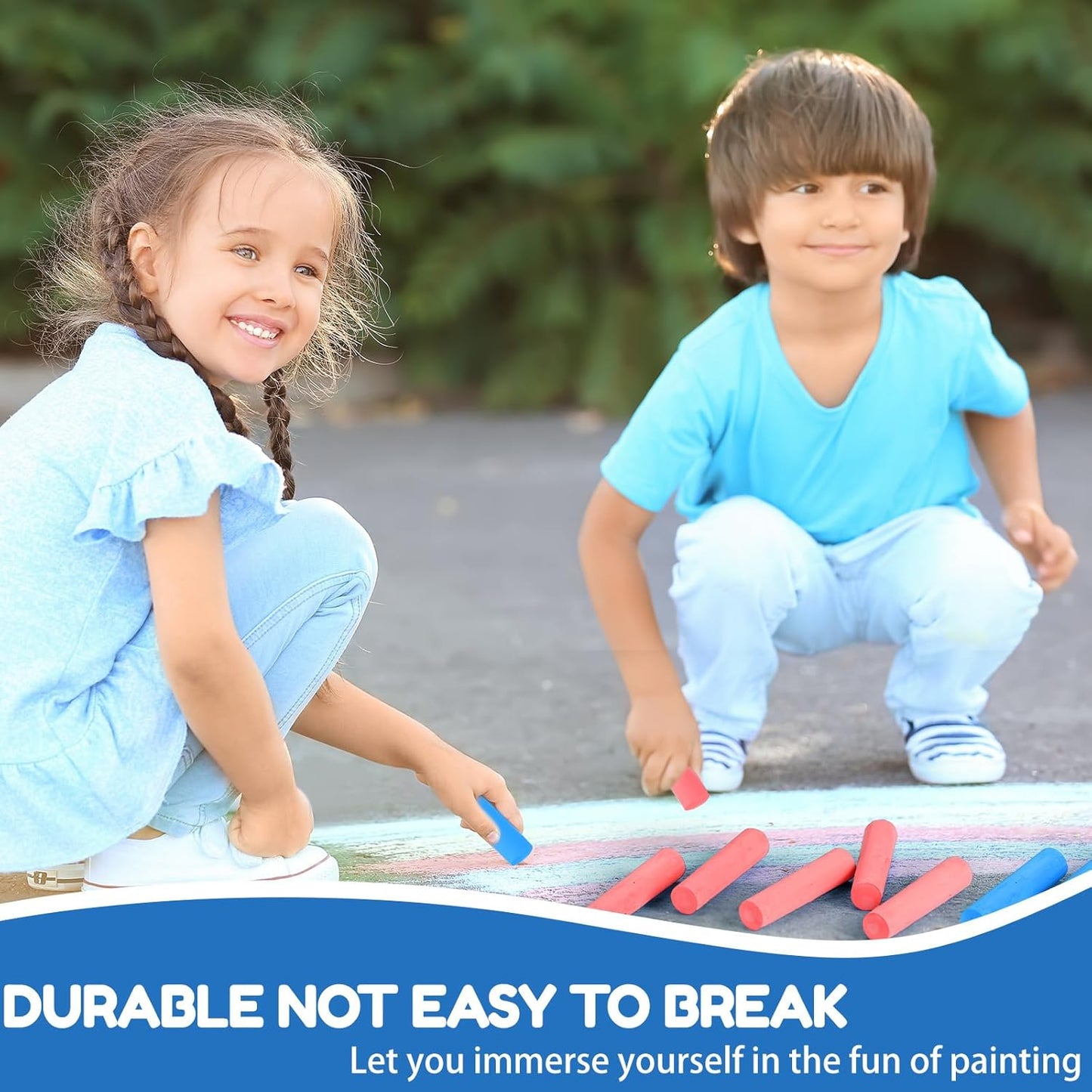 Fulmoon 40 Pcs Jumbo Sidewalk Chalk for Kids Outdoor Art Non Toxic Large Washable Street Chalk for Adults Drawing Painting Classroom(Red, Blue,Round Style)