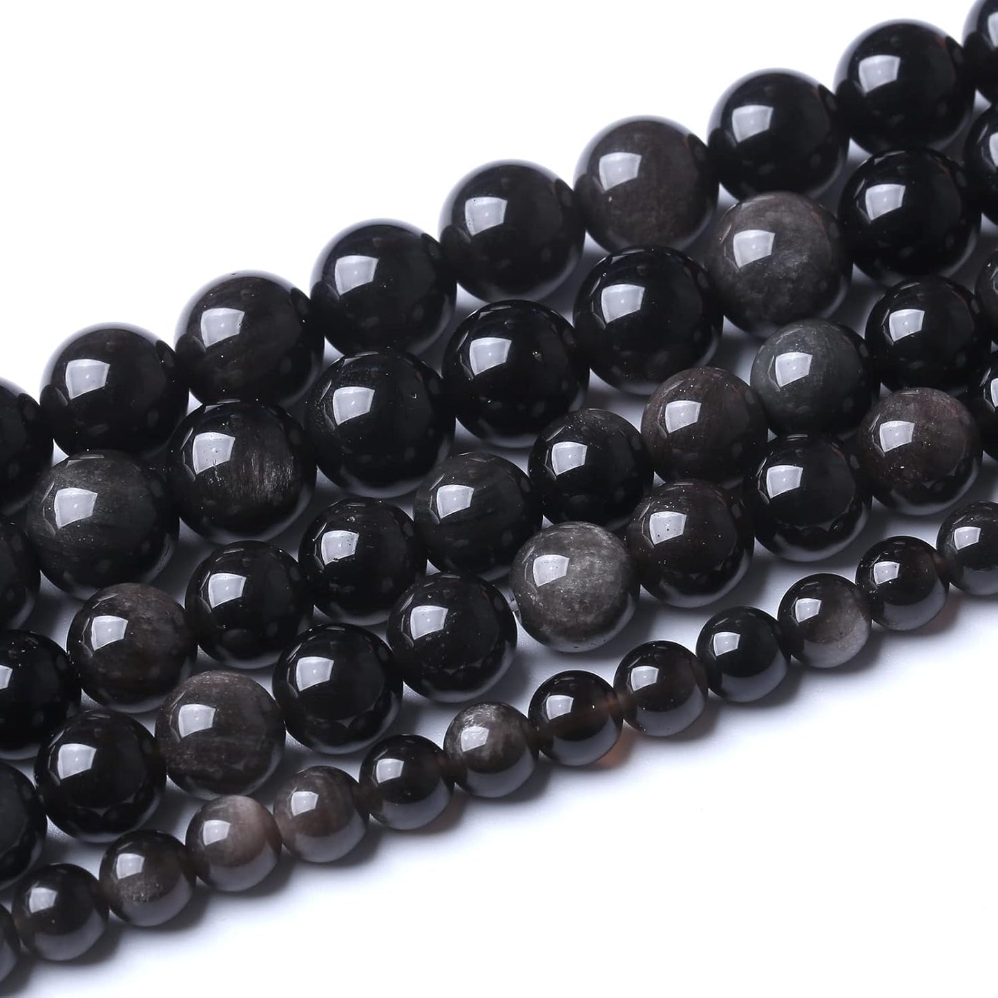 45pcs 8mm AAA Natural Obsidian Stone Beads Gemstone Round Loose Beads for Jewelry Making DIY Bracelet (Sliver Color Obsidian Stone, 8mm)