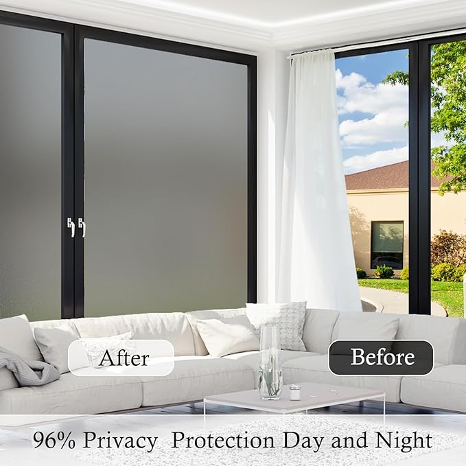 Coavas Window Privacy Film Frosted Glass Static Cling UV Sun Blocking Heat Control Window Tint Day and Night Insulation Home Bathroom Door Decorative Frosting Cover, 29.5 x 118.1 Inch, Gray