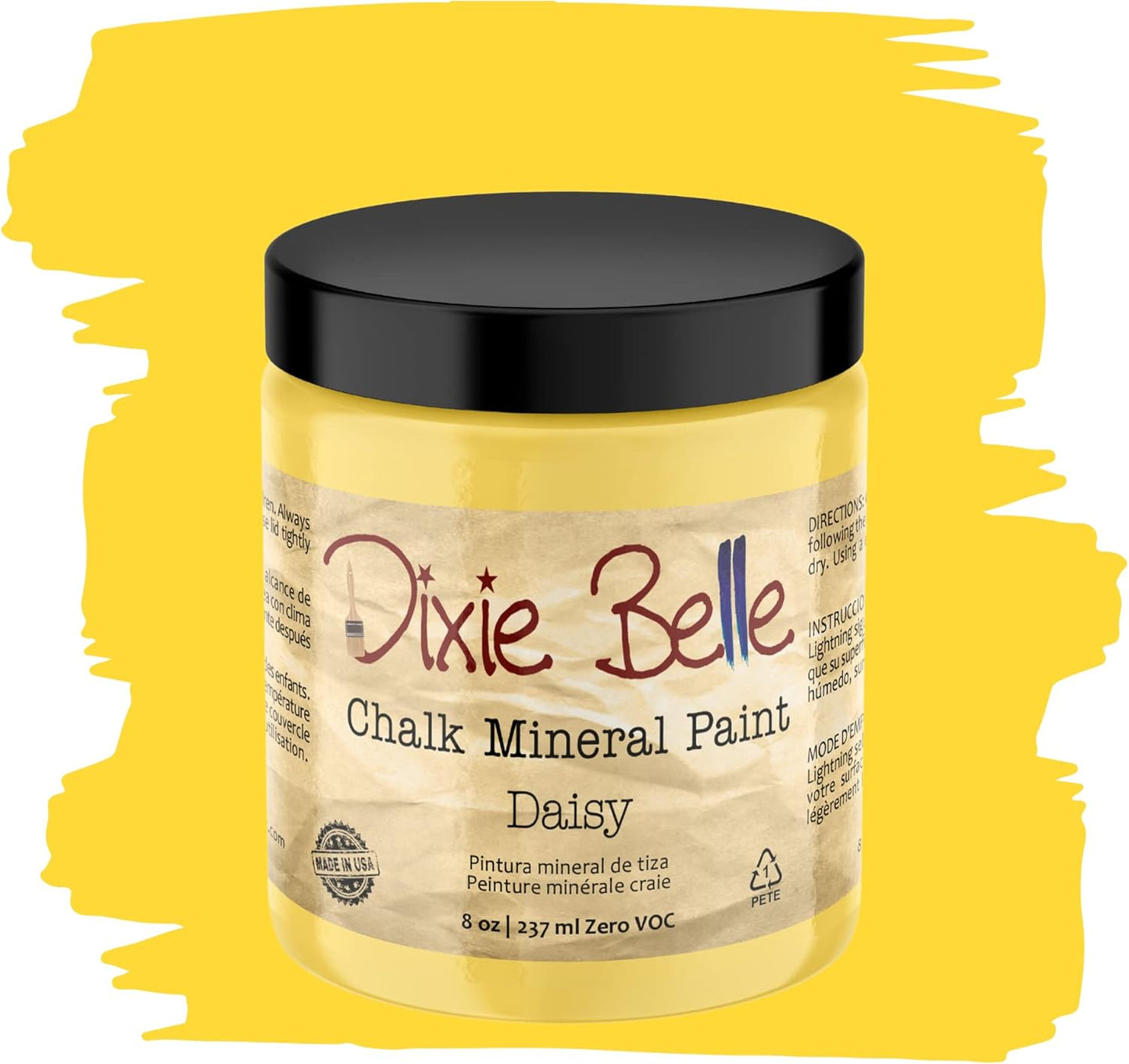 Dixie Belle Paint Company Chalk Finish Furniture Paint - Daisy (8oz) - Matte Vibrant Yellow Chic Chalk Mineral DIY Furniture Paint