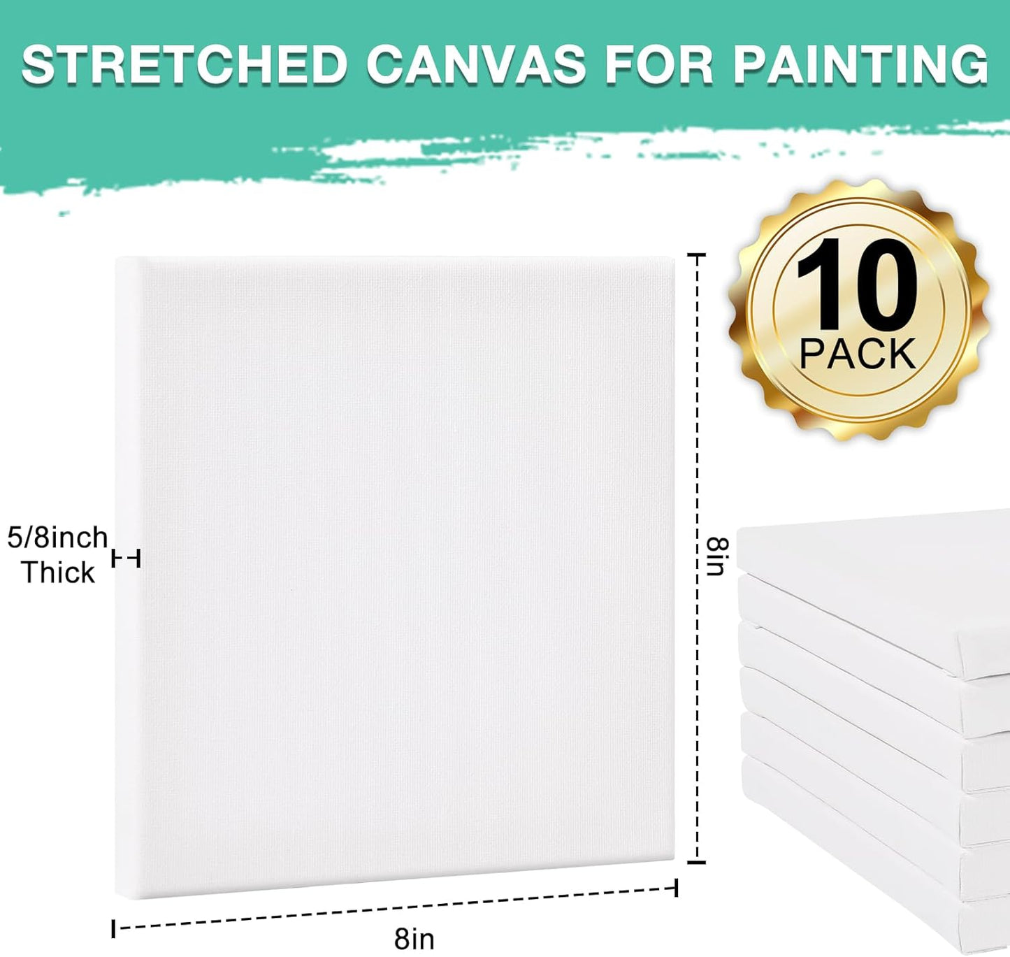 ESRICH Stretched Canvas for Painting, 10 Pack 8x8 Canvas for Painting Primed Acid-Free, Wood Framed Blank Canvas, Art Canvases for Beginners, Artists for Oil,Acrylic Paint, Pouring Painting.