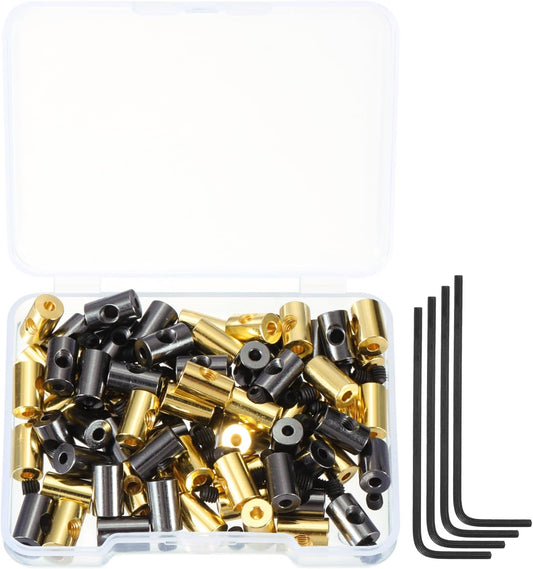 MECCANIXITY 70 Pcs Metal Locking Pin Backs, Locking Pin Keepers Clasp 9mm(H) with 4 Wrench Replacement in Storage Case for Badge, Brooch, Black, Gold Tone