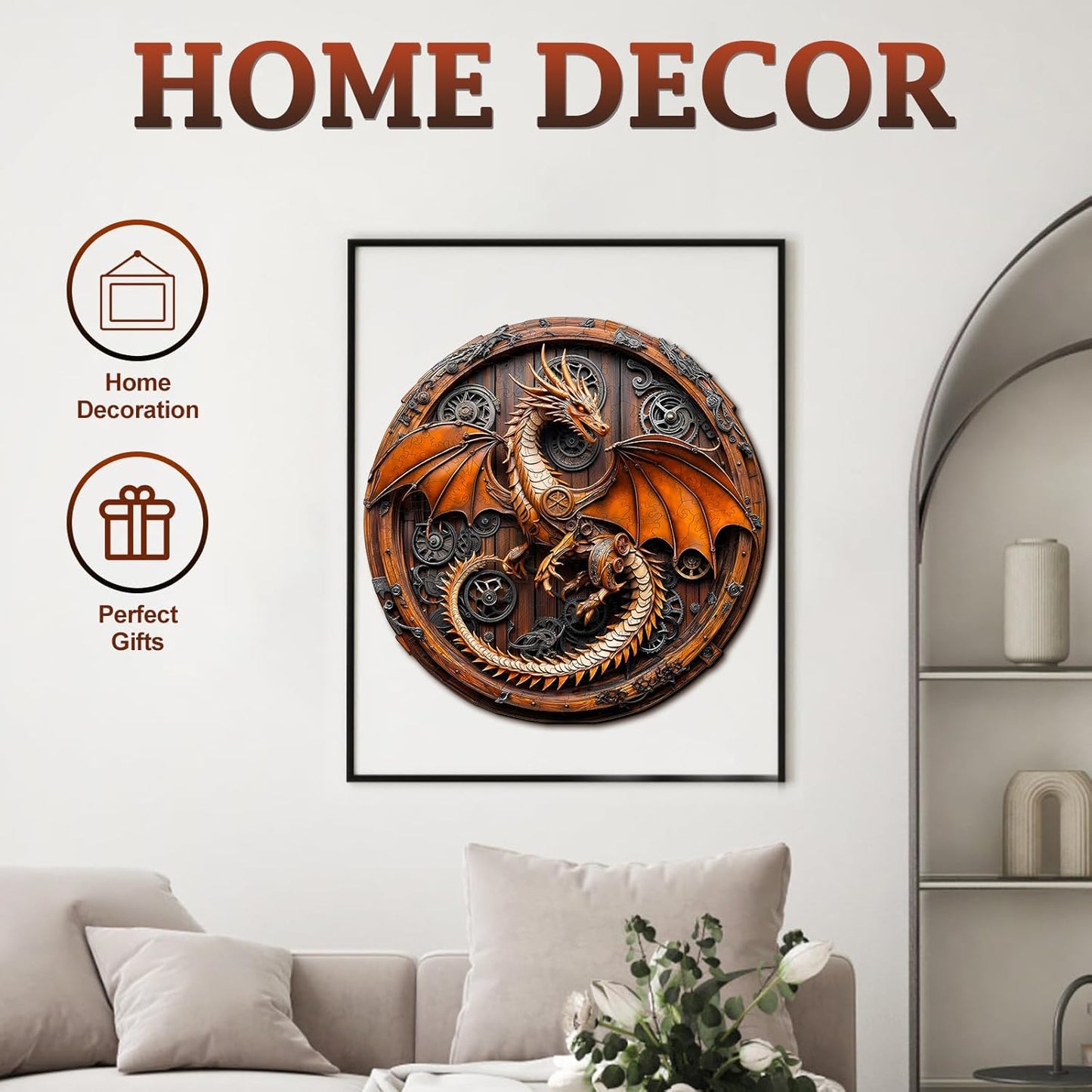 KAAYEE Wooden Puzzles for Adults, 3D Vision Mechanical Dragon Wooden Jigsaw Puzzles, Unique Shape Advanced Wood Puzzle Adult Birthday Fathers Mothers Gifts Family Games (M-11.4 * 11.3in-200pcs)