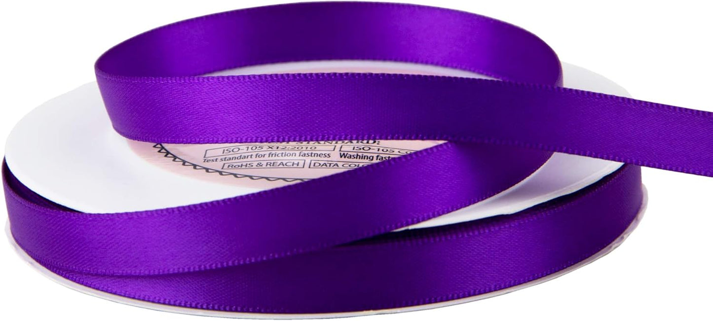 VATIN Double Face Bright Purple Satin Ribbon 3/8" Continuous 50 Yards,Purple Polyester Fabric Ribbon use for Bows Bouquet, Gift Wrapping, Floral Arrangement Wedding Decoration