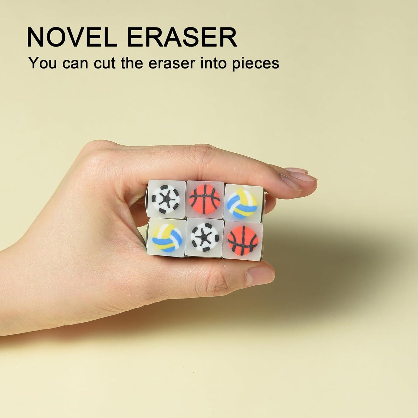 HILAZA 18Pcs Cute Sports Ball Erasers for Kids Bulk, Fun Basketball Soccer Volleyball Pencil Jelly Erasers for School Classroom Supplies Prize Gifts Party Favors