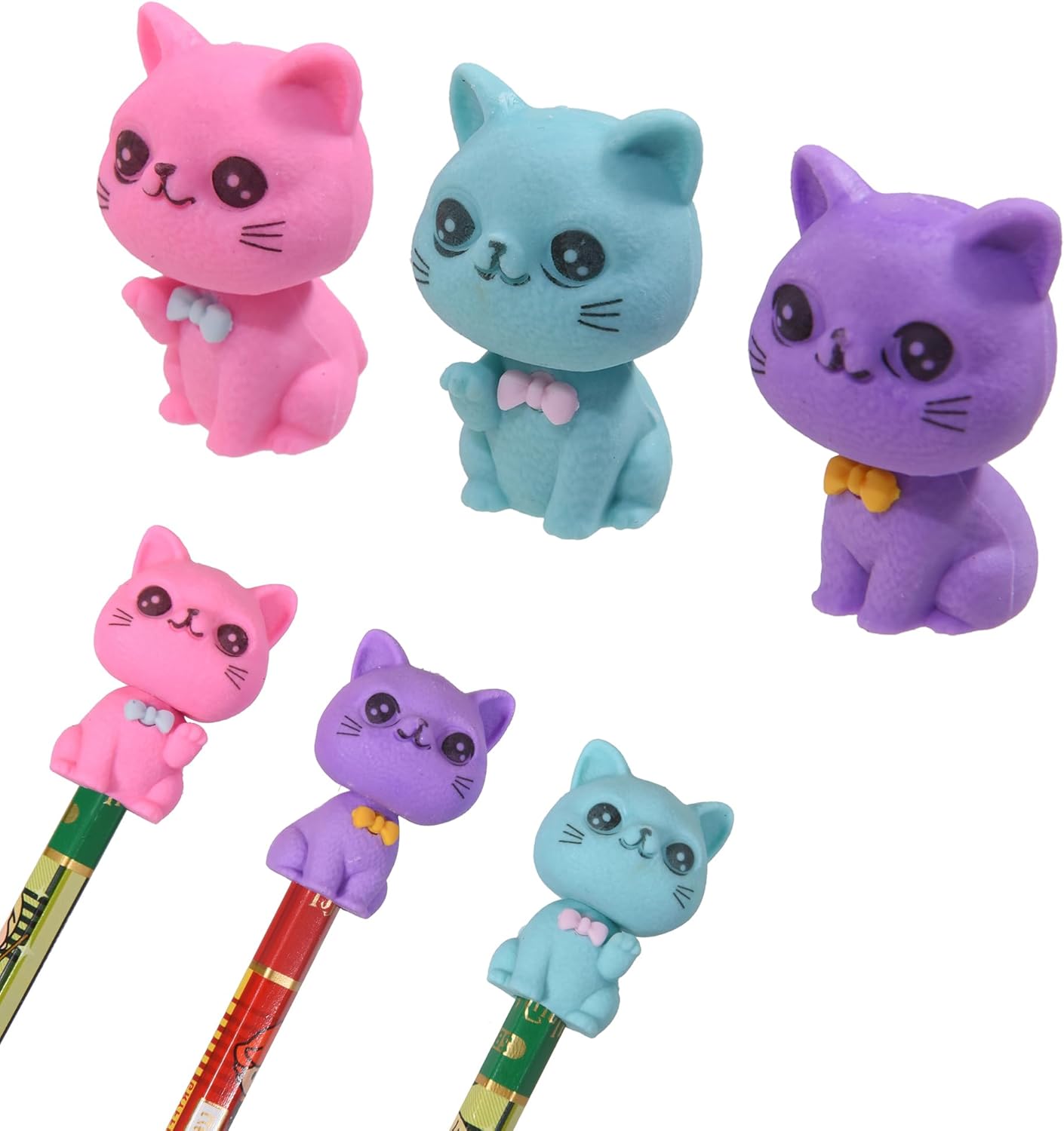 HILAZA 18Pcs Pencil Top Erasers for Kids, 3D Cute Cat Pencil Toppers, Bulk Fun Pencil Cap Easters for School Classroom Supplies Prize Gifts Party Favors
