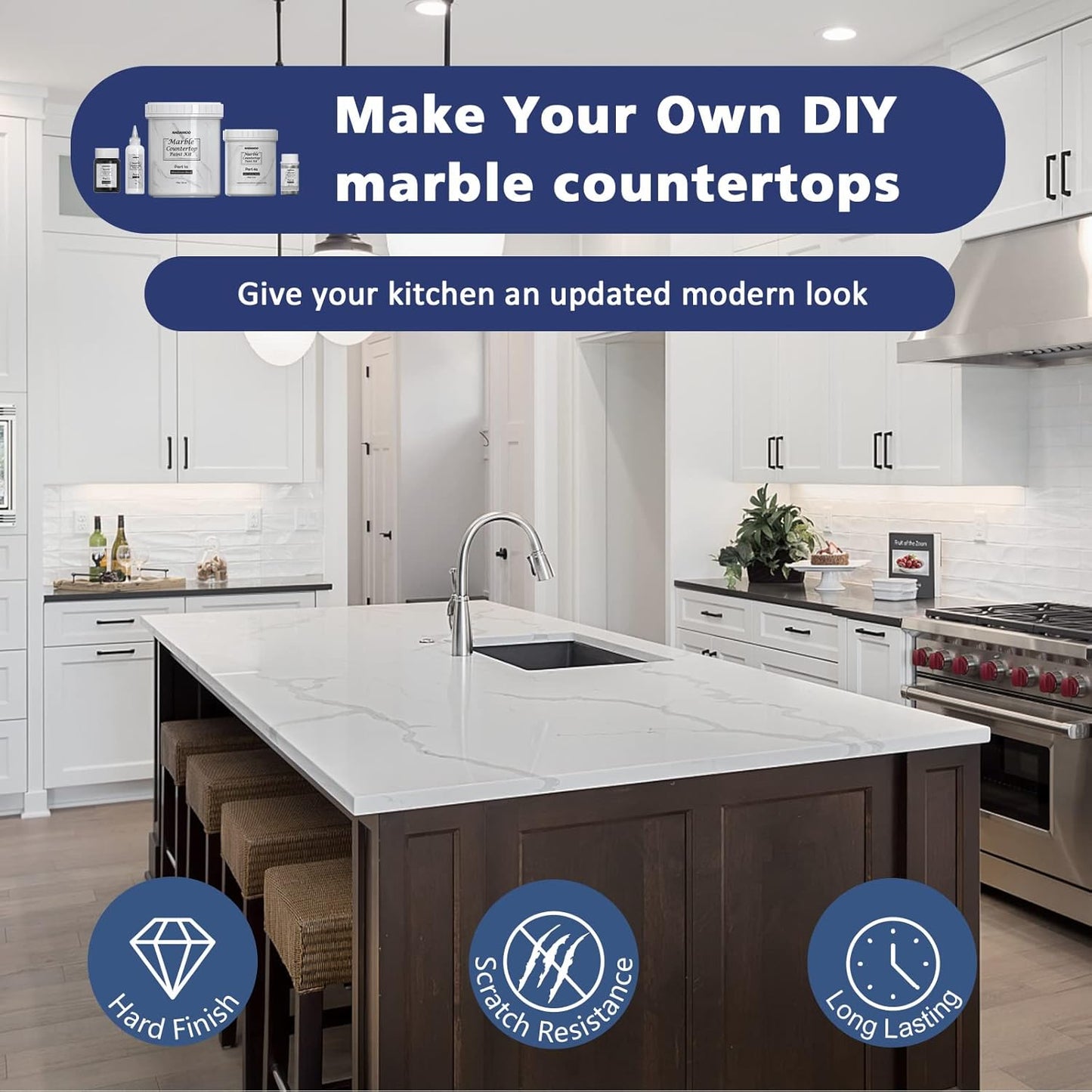 NADAMOO White Marble Countertop Paint Kit for Kitchen Bathroom, Counter Top Refinishing Kit Cover Up to 35 SQ. FT.