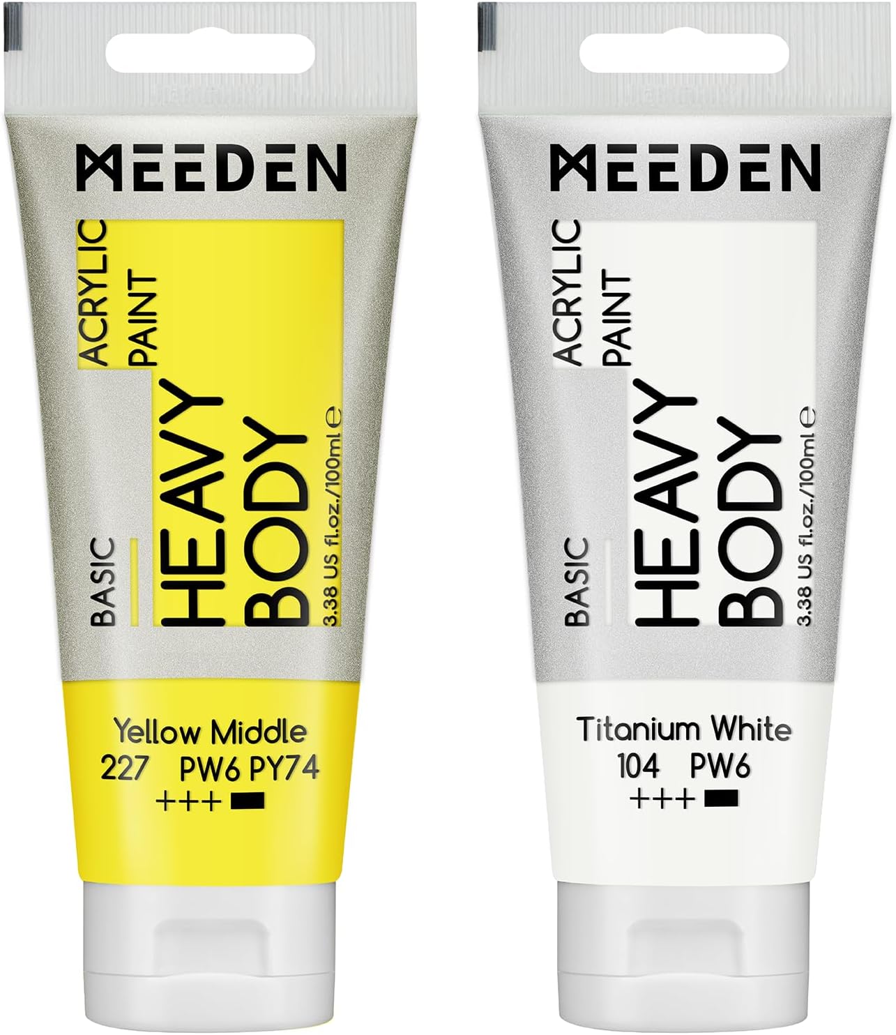 MEEDEN Acrylic Paint Yellow Middle: 100ml/3.38oz Heavy Body Acrylic Paint Tube Bundled with Additional Titanium White Color for Art Craft Painting