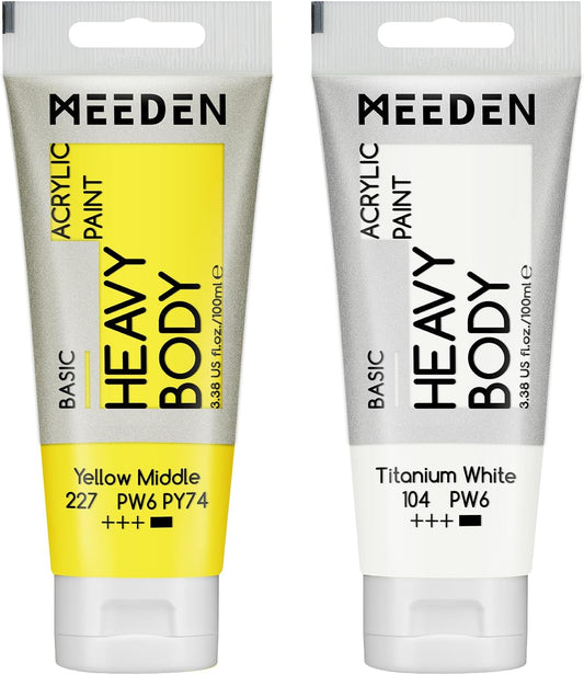 MEEDEN Acrylic Paint Yellow Middle: 100ml/3.38oz Heavy Body Acrylic Paint Tube Bundled with Additional Titanium White Color for Art Craft Painting