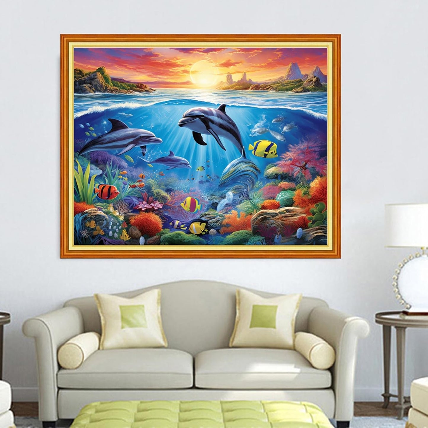 DMCVIVR Stamped Cross Stitch Kits for Adults Beginners Embroidery Kits 11CT Needlepoint Kits Cross Stitch Patterns Embroidery Patterns- Dolphin Underwater World 16x20 inch