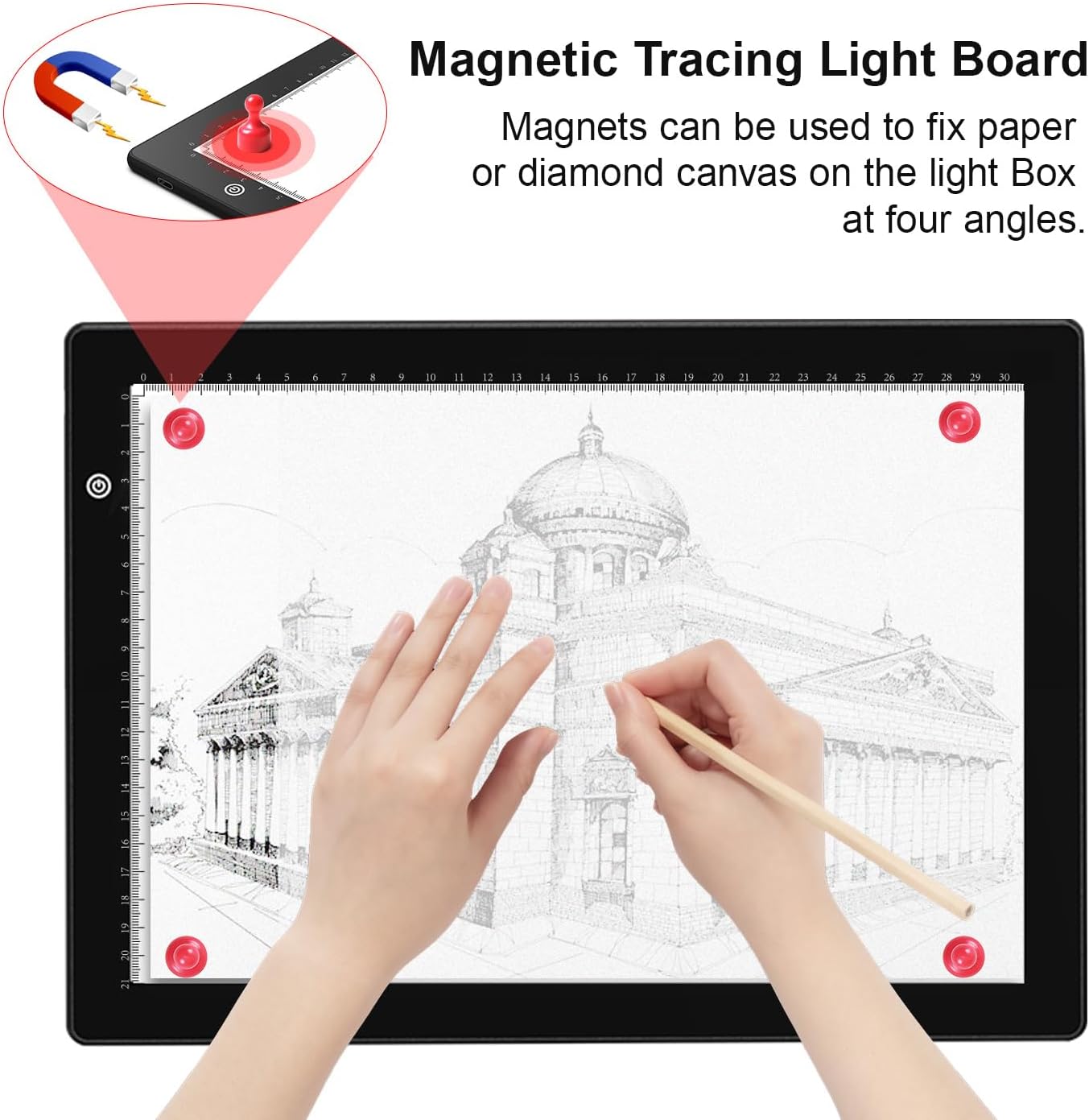 A4 Light Box for tracing,Ultra-Thin Magnetic led Light pad for Drawing,Stepless dimming lightbox for Sketching,Tattoo, Light Table for Artists,Diamond Painting,X-ray Viewing