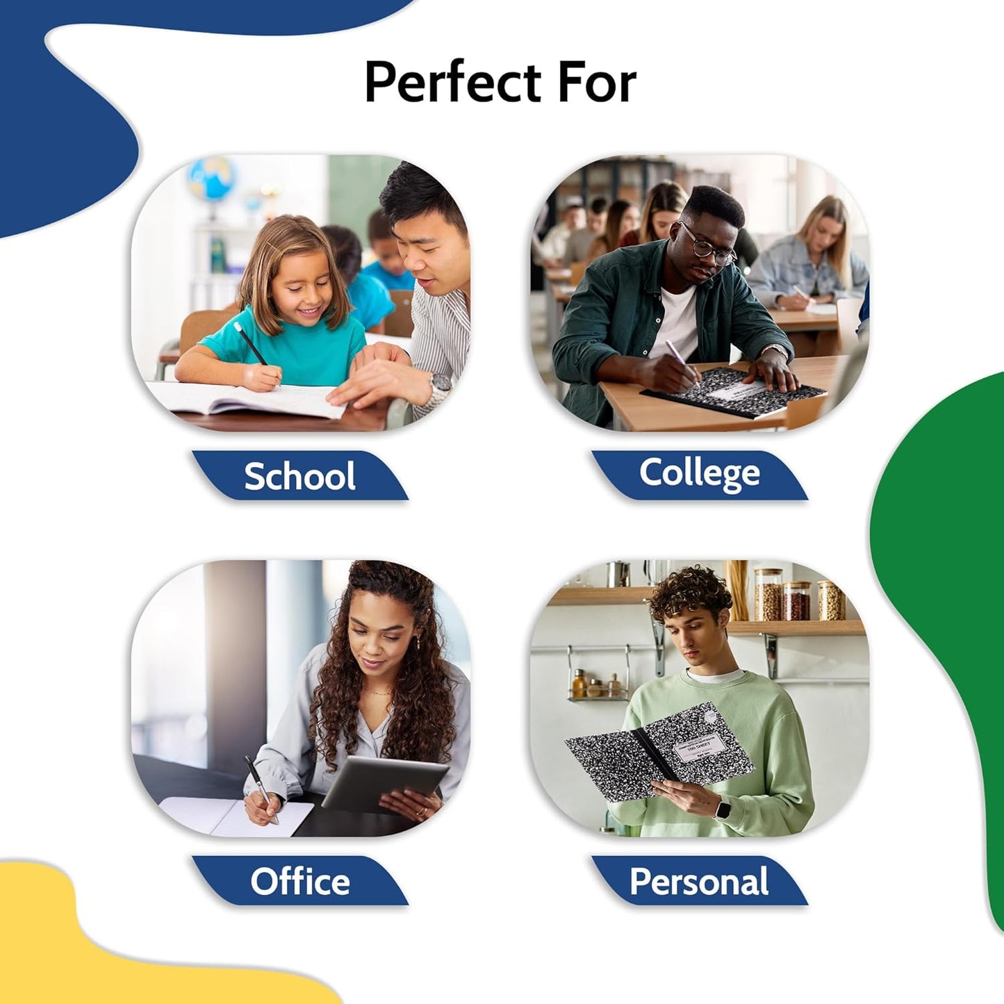 EPI Marble Hardcover College Ruled Composition Notebook | 200 Pages (100 Sheets), 9.75 x 7.5 in, Sturdy Sewn Binding | School, Office, Journaling, Notes - 12 Pack