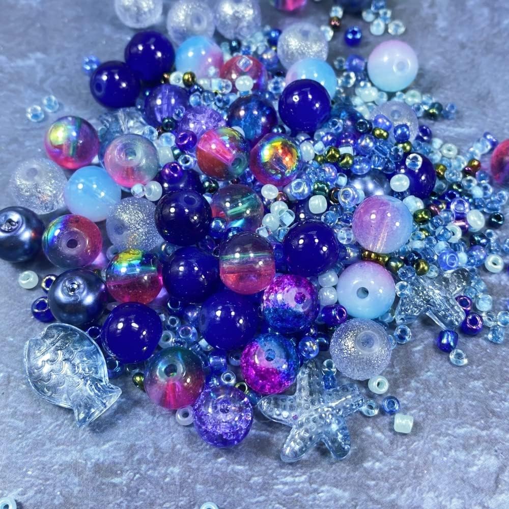 Assorted Glass Resin Beads Multi Size Colors Smooth Cracked Gravel Millet Spacer Beads for Bracelets Necklace Earring DIY Jewelry Making Craft(Indigo Blue Series)