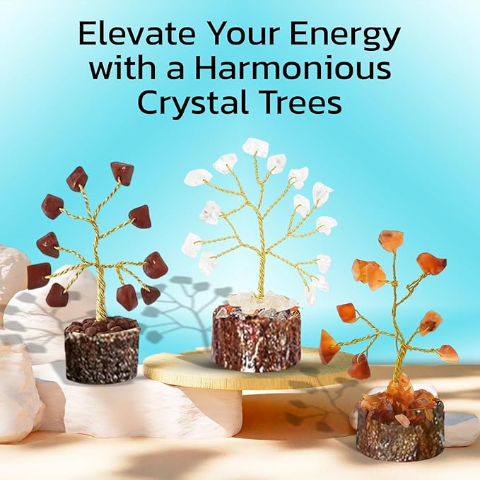 Crystal Tree Set of 12 Unique Birthday Gifts for Women, Sister, Mom, Home Office Decor, Shelf Desk Decoration for Positive Energy, Bring Good Luck, Money, Reiki Healing, Chakra Tree of Life Gift Sets