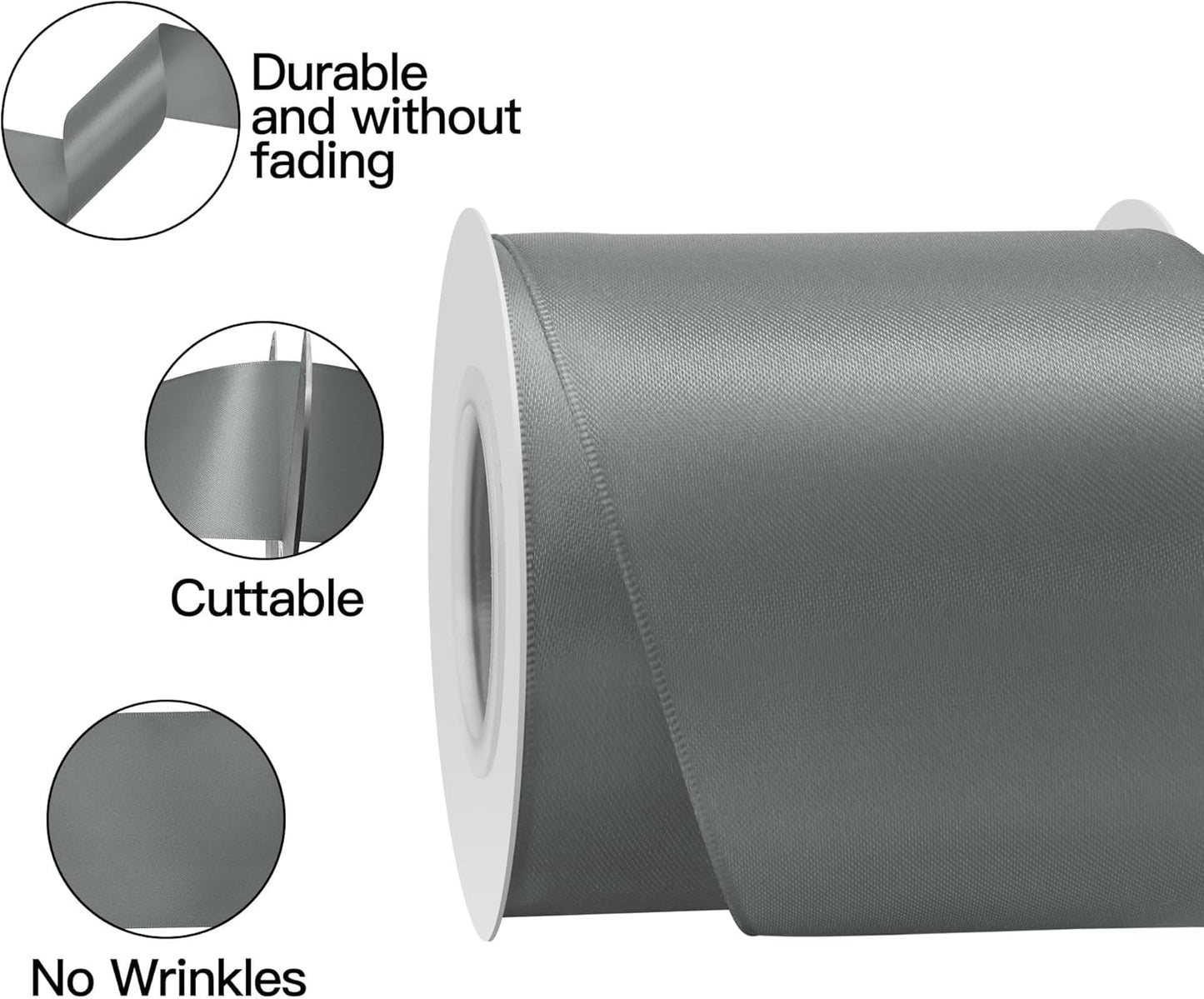 Silver Satin Ribbon 3 Inch X 15 Yards Solid Color Double Faced Ribbons Perfect for Crafts Wedding Decor Bow Making Arts Sewing and More