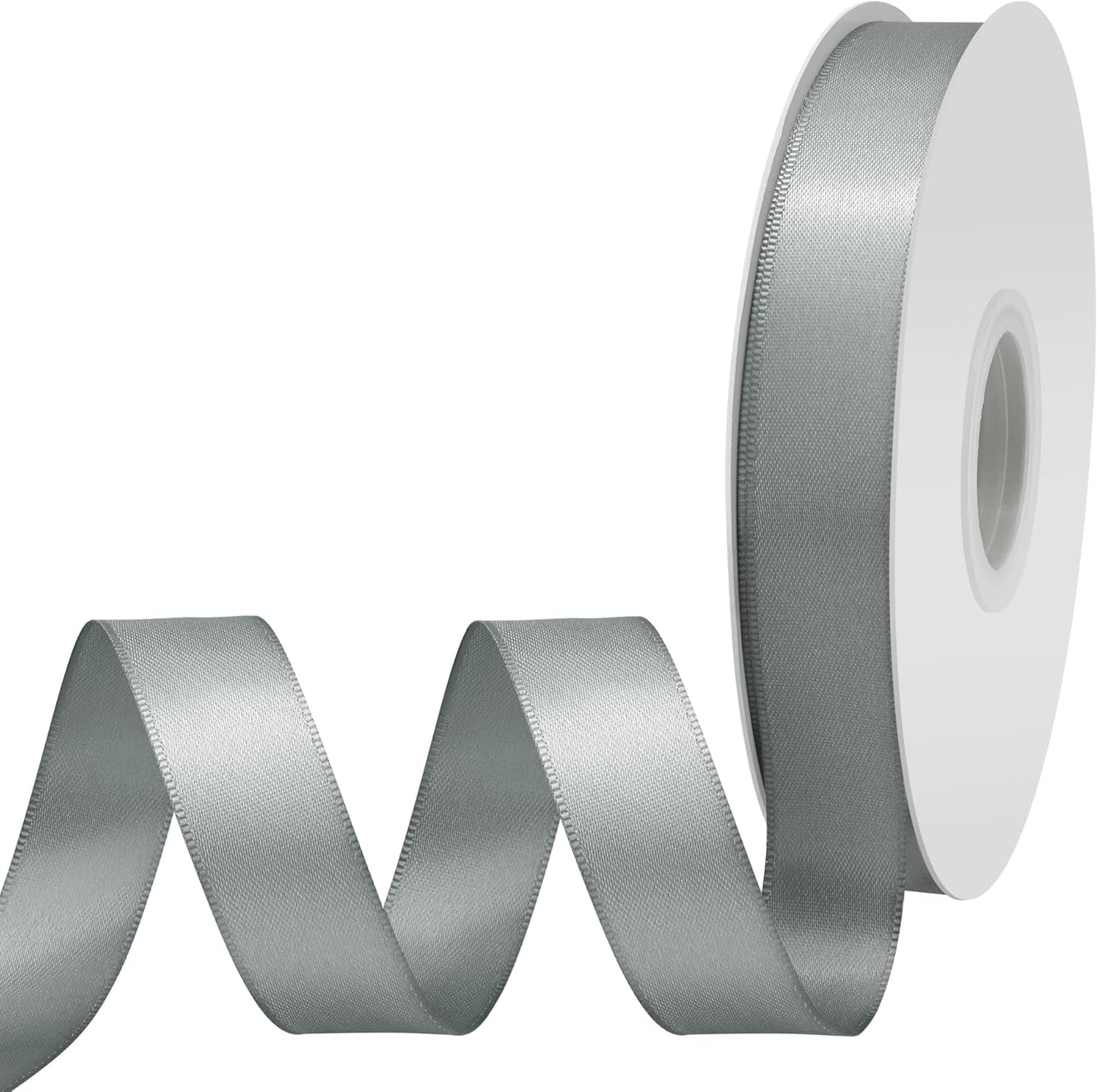 Silver Satin Ribbon 3/4" X 50 Yards Solid Color Double Faced Ribbons Perfect for Crafts Wedding Decor Bow Making Arts Sewing and More