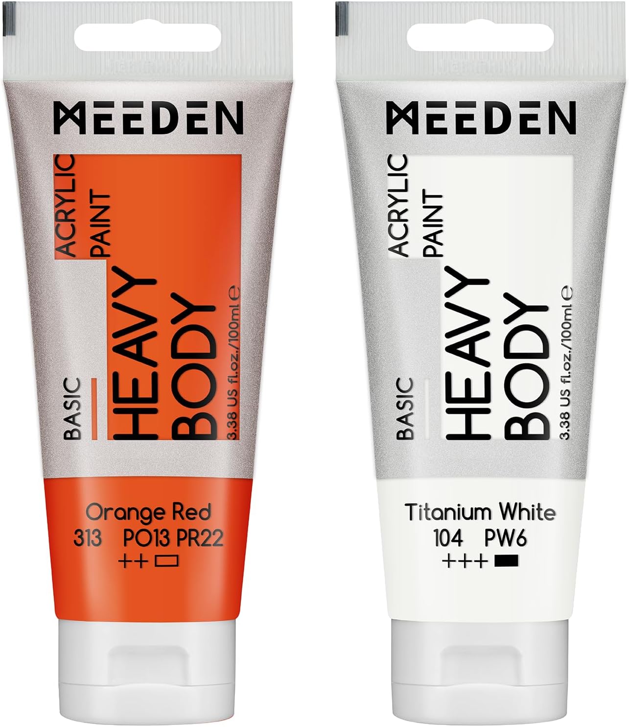 MEEDEN Acrylic Paint Orange Red: 100ml/3.38oz Heavy Body Acrylic Paint Tube Bundled with Additional Titanium White Color for Art Craft Painting