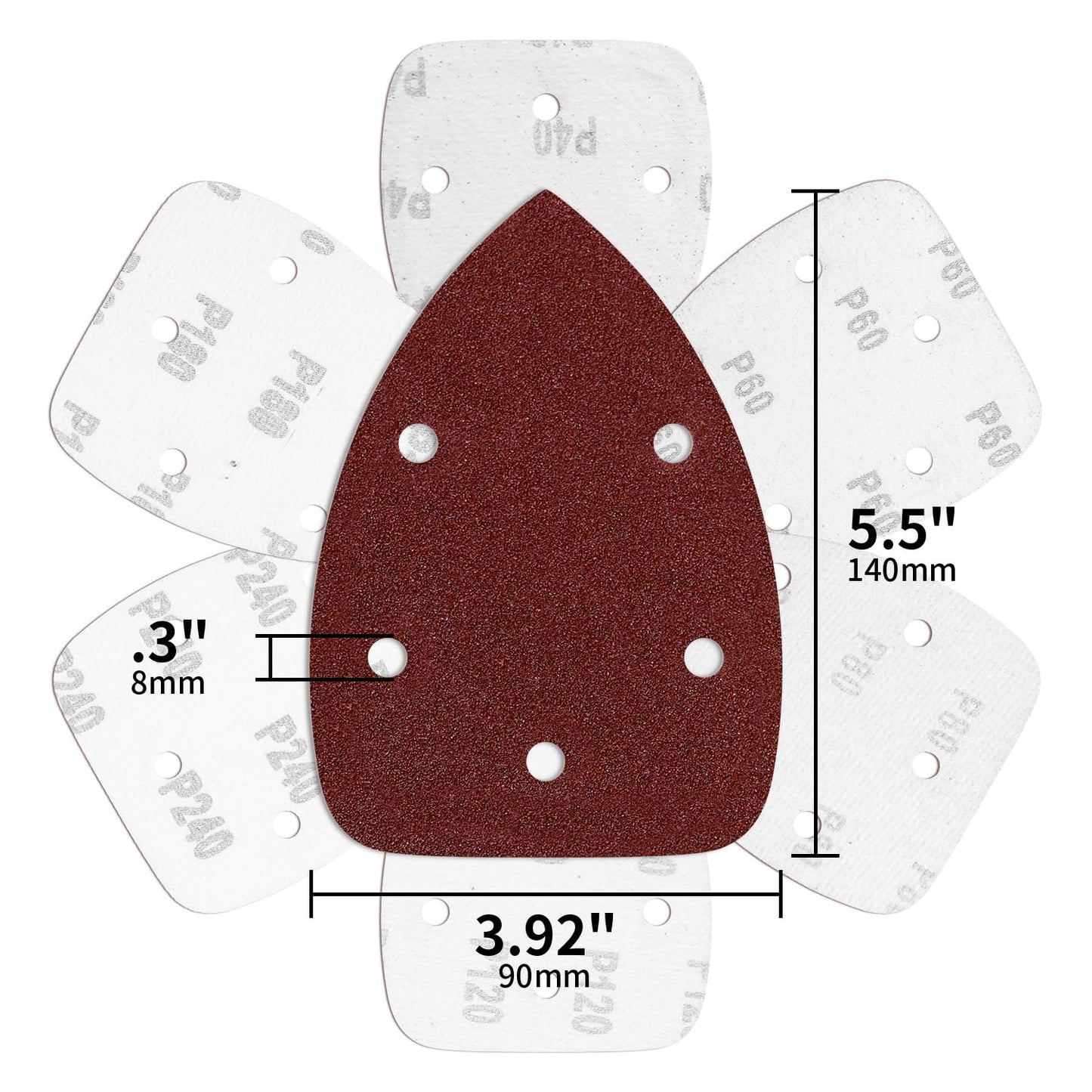 100-Pack Mouse Sandpaper (5-Hole) for Mouse Detail Sanders, Grits60/120/240/400/600/800/1000/1200/1500/2000, Ideal for Woodworking, Furniture Refinishing, and Crafting