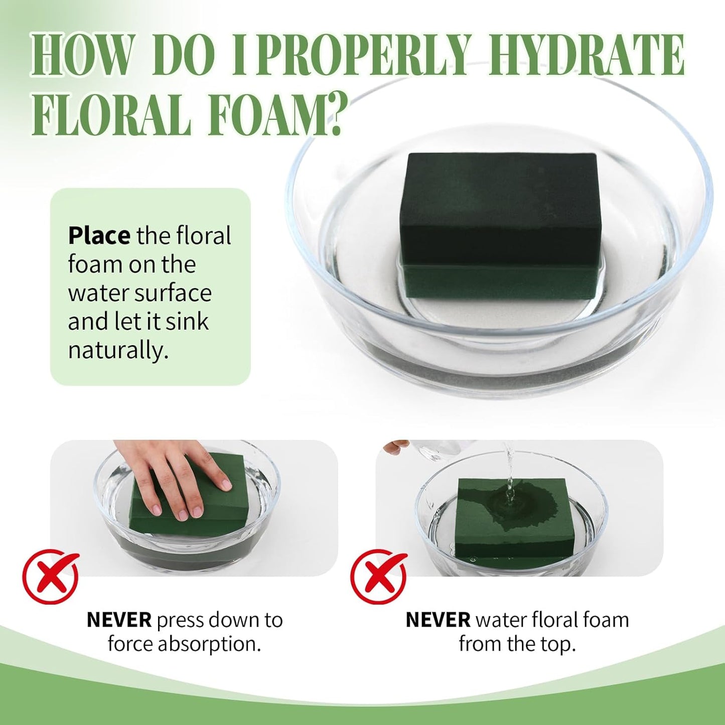 Aktor 6 Pcs Floral Foam Blocks for Fresh & Artificial Flower Arrangement, 8.8” x 4.1” x 2.7” Green Wet Foam for Wedding, Birthdays, Home, Office, and Garden Decorations