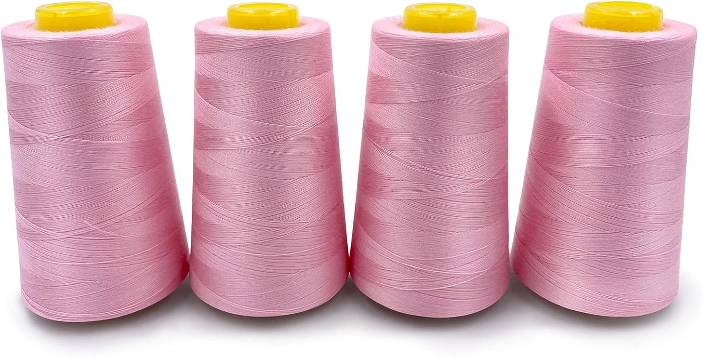 Tortoise 4 Cones of 3000 Yards Each Spool Thread for All Purpose, Serger, Overlock, Quilting, Sewing Machine - 100% Polyester - 40S/2 Pink