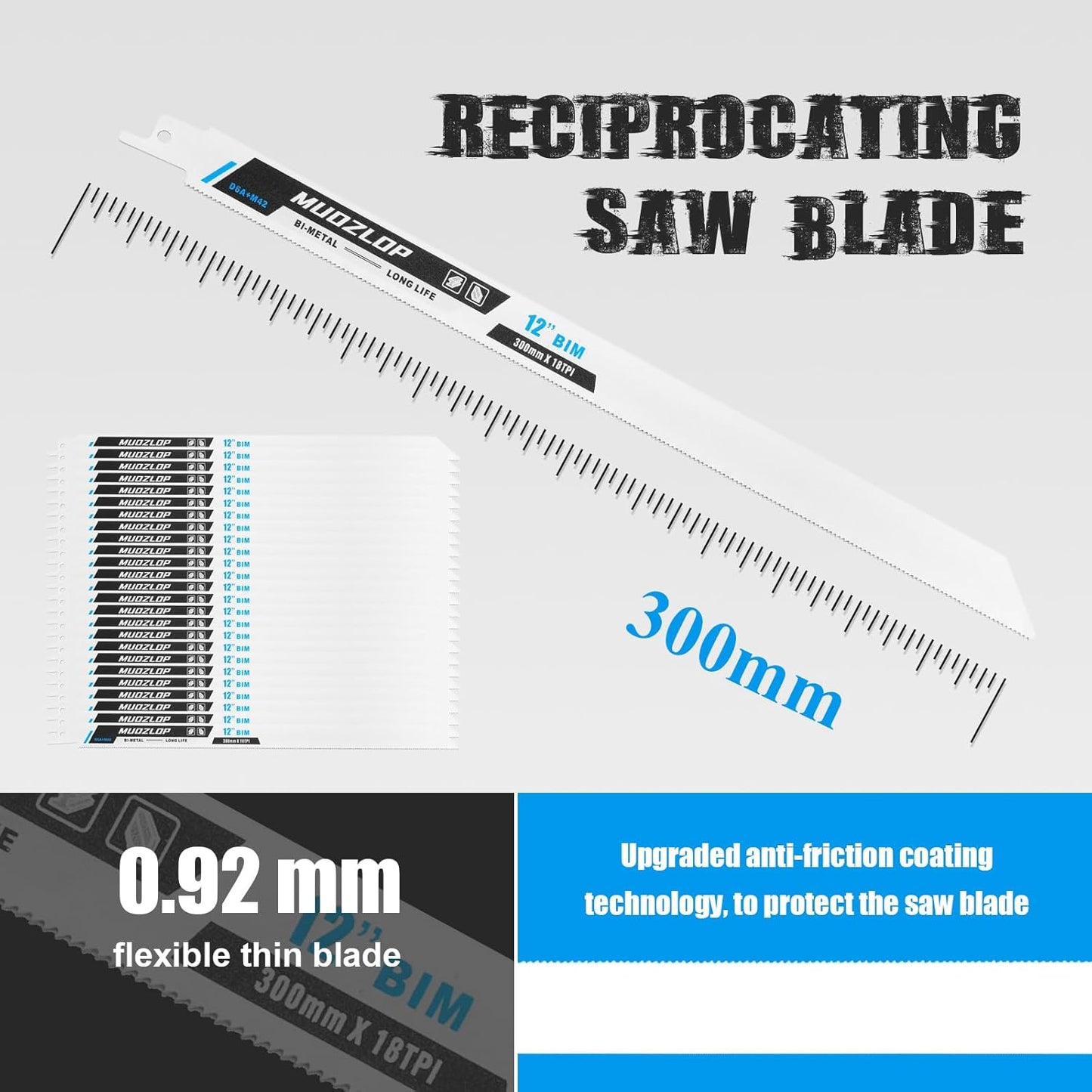 25Pack 12 inch Reciprocating Saw Blades Set,18 TPI High Carbon Saw Blades, Metal Saw Blades with Organizer Case (25, 18TPI/300mm)