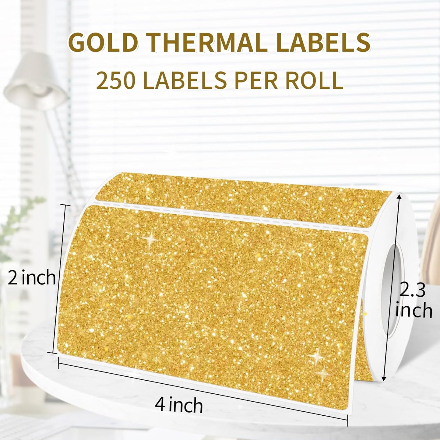 2" x 4" Glitter Gold Thermal Label Stickers,Waterproof Thermal Printer Sticker Labels for Gift Wrapping, Self-Adhesive Name Price Tag DIY Custom Logo Design (250 pcs,Silver)