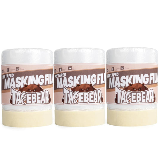 TAPEBEAR Pre-Taped Masking Film 22inch x 30yard(550mmx 27m), Plastic Cover for Painting, Tape and Drape, Plastic Sheeting for Automotive, Floor, Appliance and Furniture, 3Rolls
