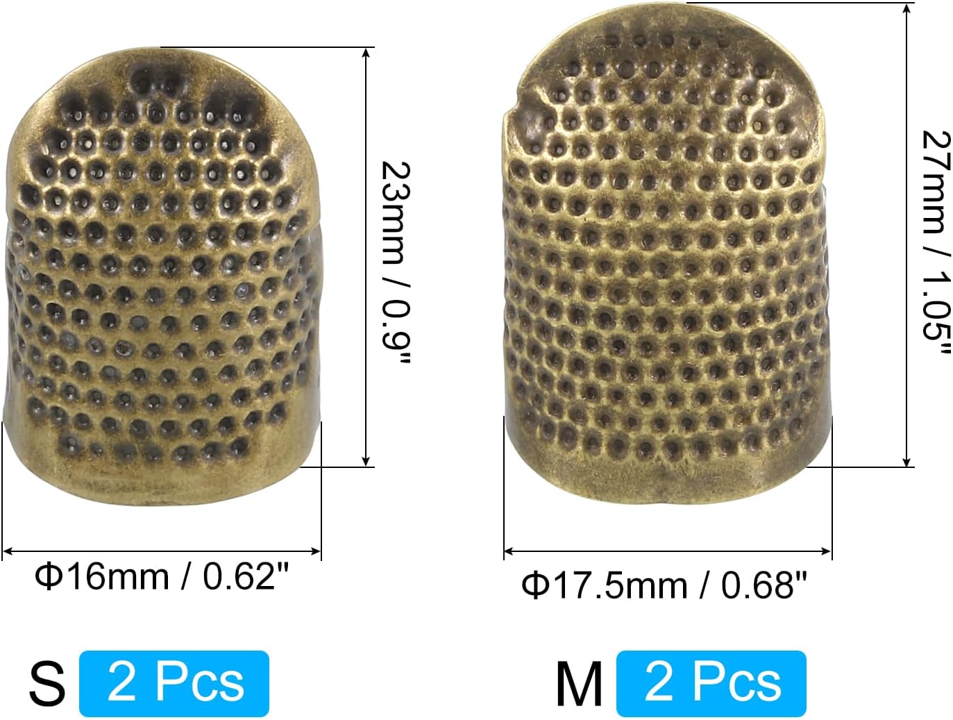 uxcell Sewing Thimble Finger Protector, 4 Pcs Metal Finger Shield Ring for Hand Sewing, Craft Accessories DIY Sewing Tools, Bronze, 2 Sizes