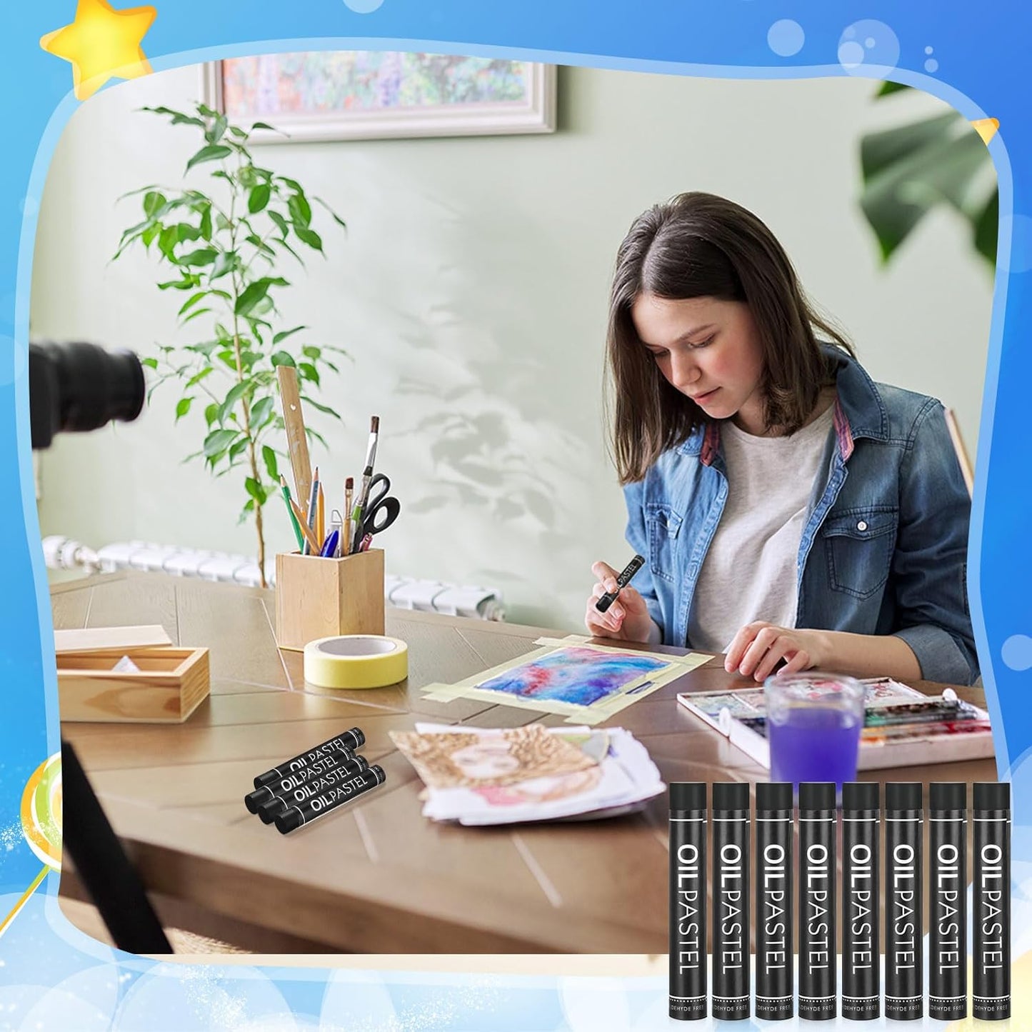 Geyoga 36 Pcs Soft Oil Pastels Bulk Artists Oil Crayons Single Color Creamy Pastels for Art Painting Drawing Blending for Back to School First Day of School Kids Students Artists(Black)