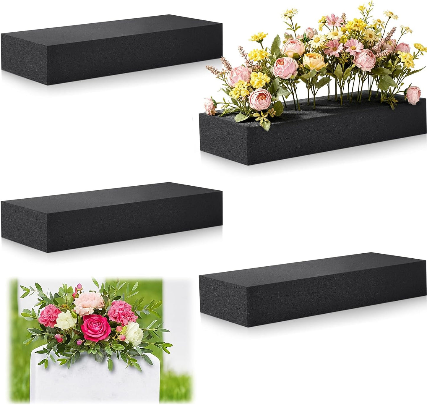Lallisa 4 Pcs Reusable Floral Foam Blocks Water Weather Resistant Dry Floral Foam for Artificial Flower Arrangements Outdoor Flower Boxes Hanging Planters Wedding Home Decor (11.8 x 4.7 x 2'',Black)