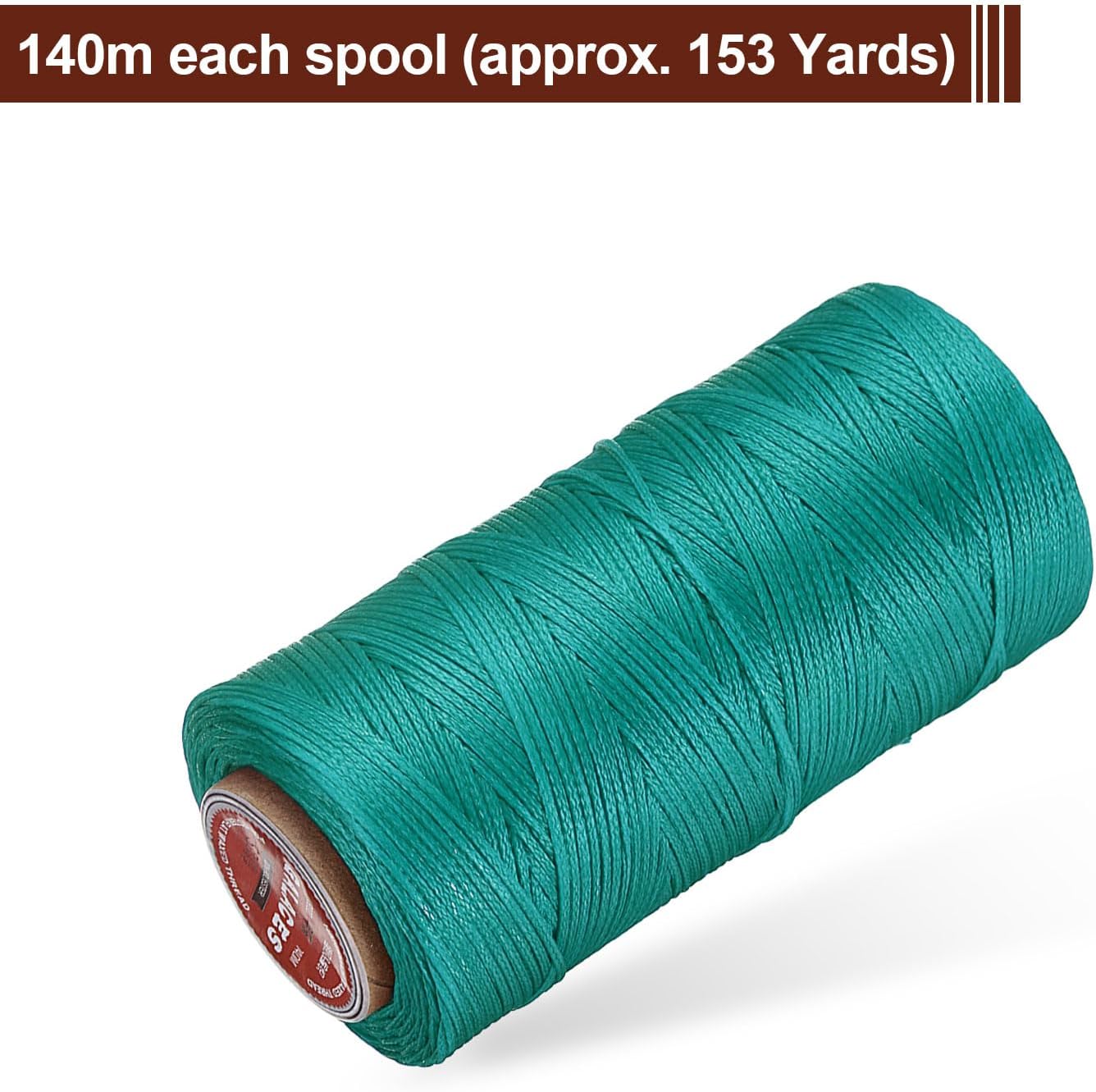 uxcell Flat Leather Sewing Waxed Thread, 140m / 153 Yards Polyester Wax String, 300D Wax Stitching Cord for Leather Crafts, Bookbinding, Bracelets Braided, Peacock Green