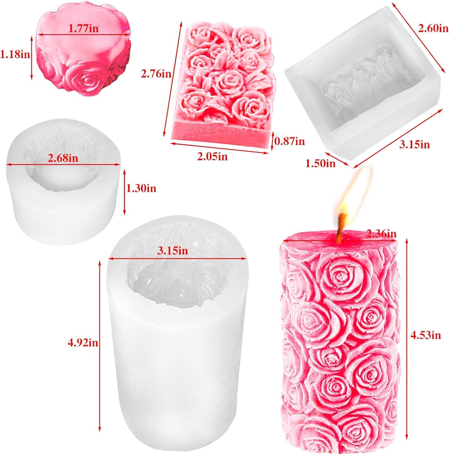 3PCS Rose Molds Silicone Candle Molds,Acxydm Valentine's Day Large Pillar Flower Silicone Mould 3D Candle Wax Molds Soap Mold,Rose Candle Making Mold for DIY Handmade
