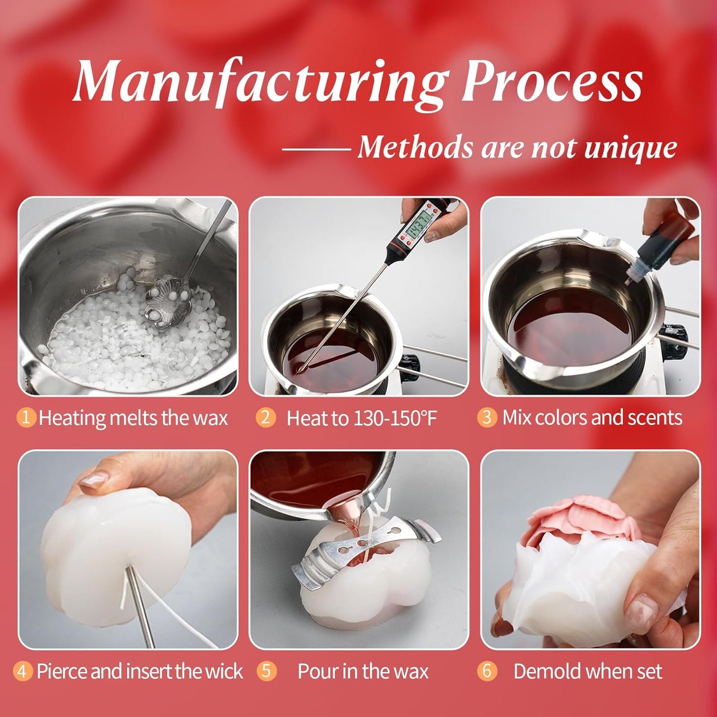 2Pcs Heart Flower Candle Wax molds Silicone Shapes for Candle Making Valentine Day Large Flower Candle Making Valentine Silicone Wax Mold for Candles moldes de silicona para velas